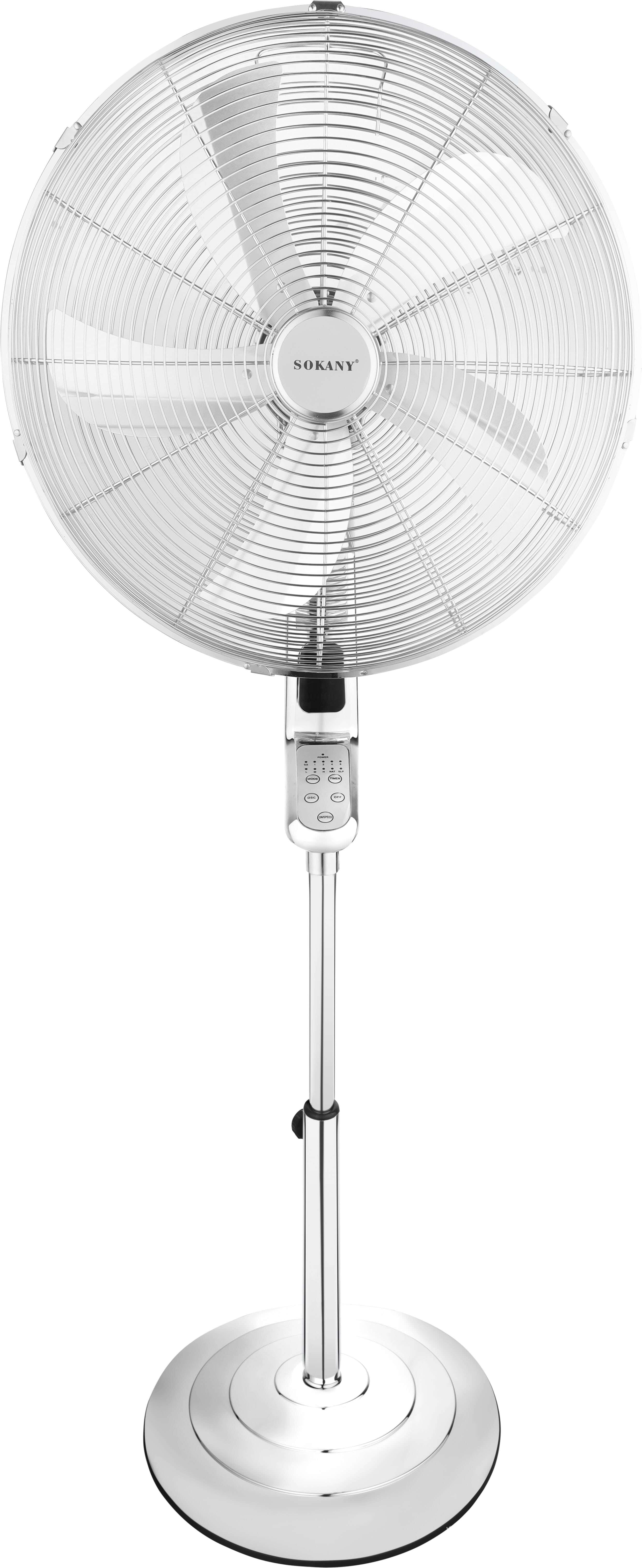 Sokany SK-19063 Stainless Steel Stand Fan, 18 Inch, 5 Blades, 3 Speeds, Digital, Remote Control - Silver
