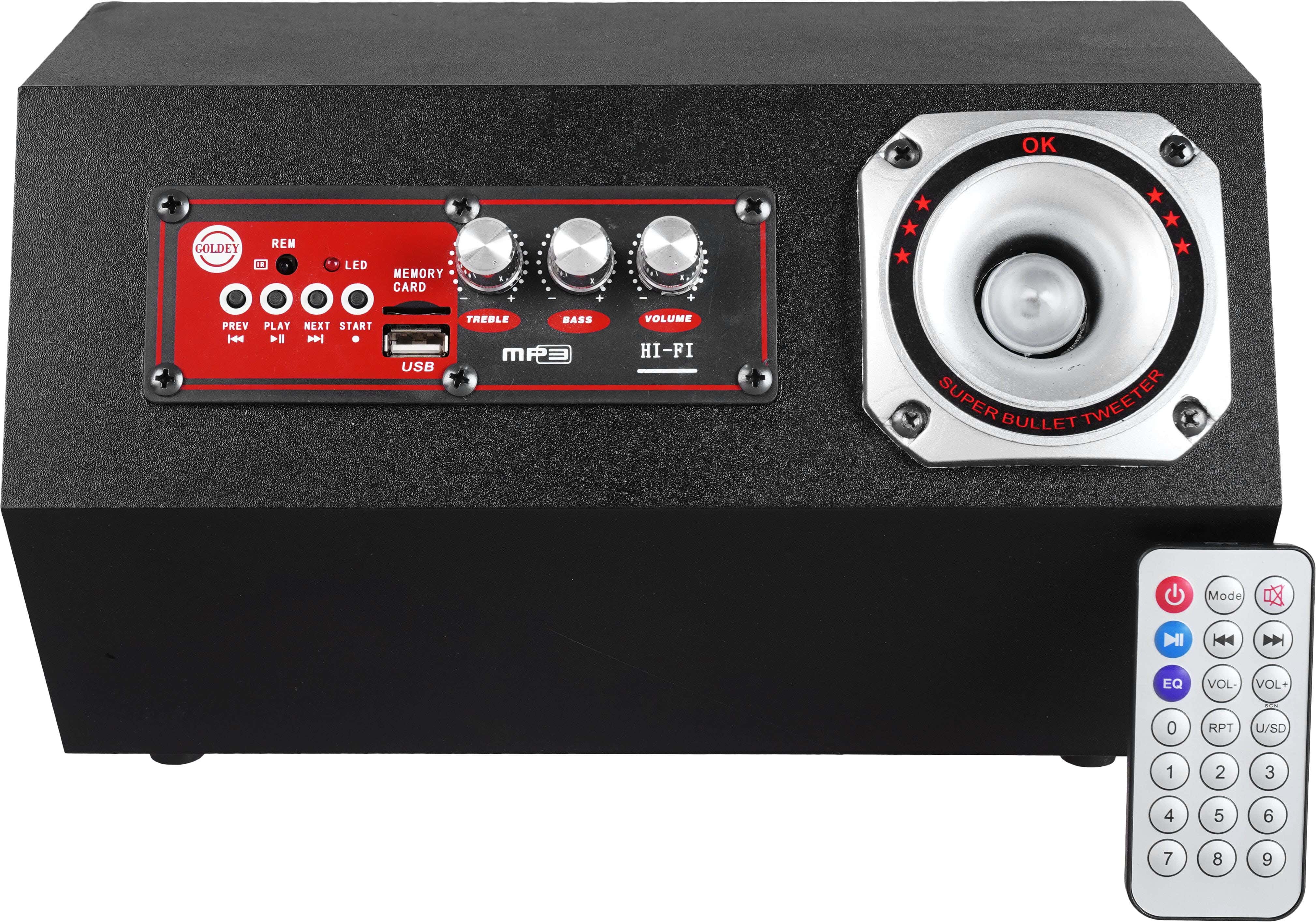 Goldey Piezo 4 Subwoofer Speaker, 3 Watt, Bluetooth, 28×19 cm - Black Red