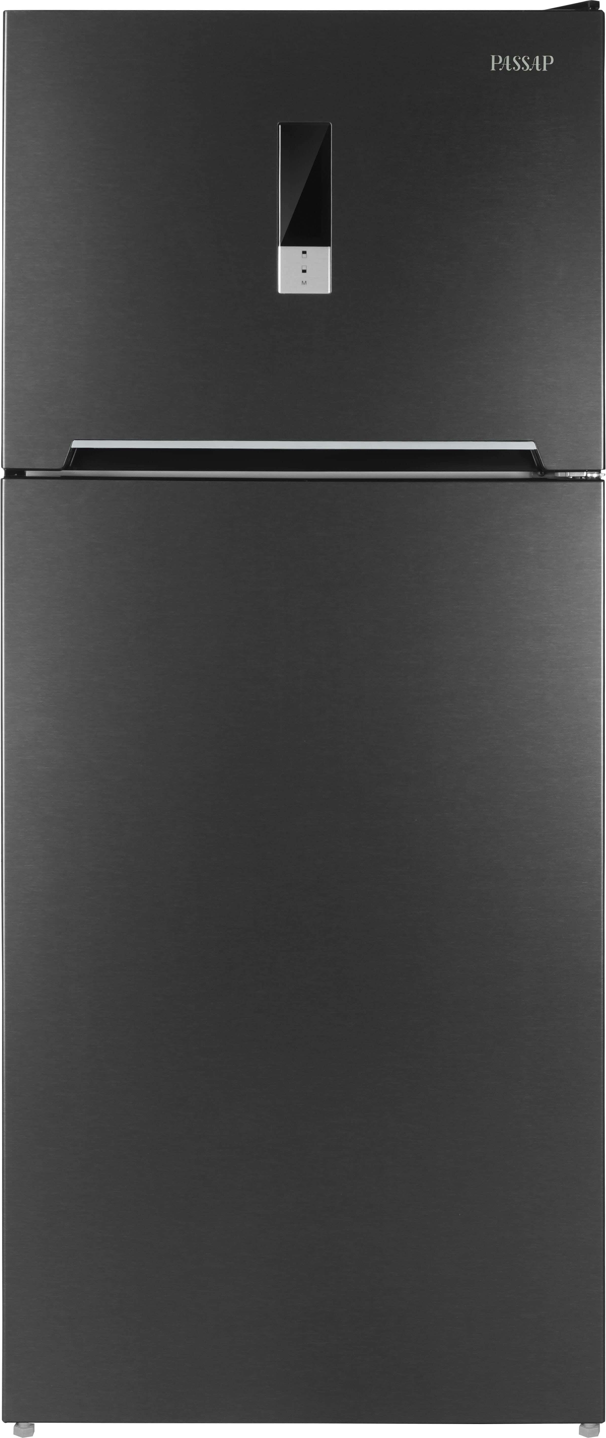Passap FGV480PASBLD No Frost Refrigerator, Digital, 420 Liters, 2 Doors, Top Freezer - Grey Black