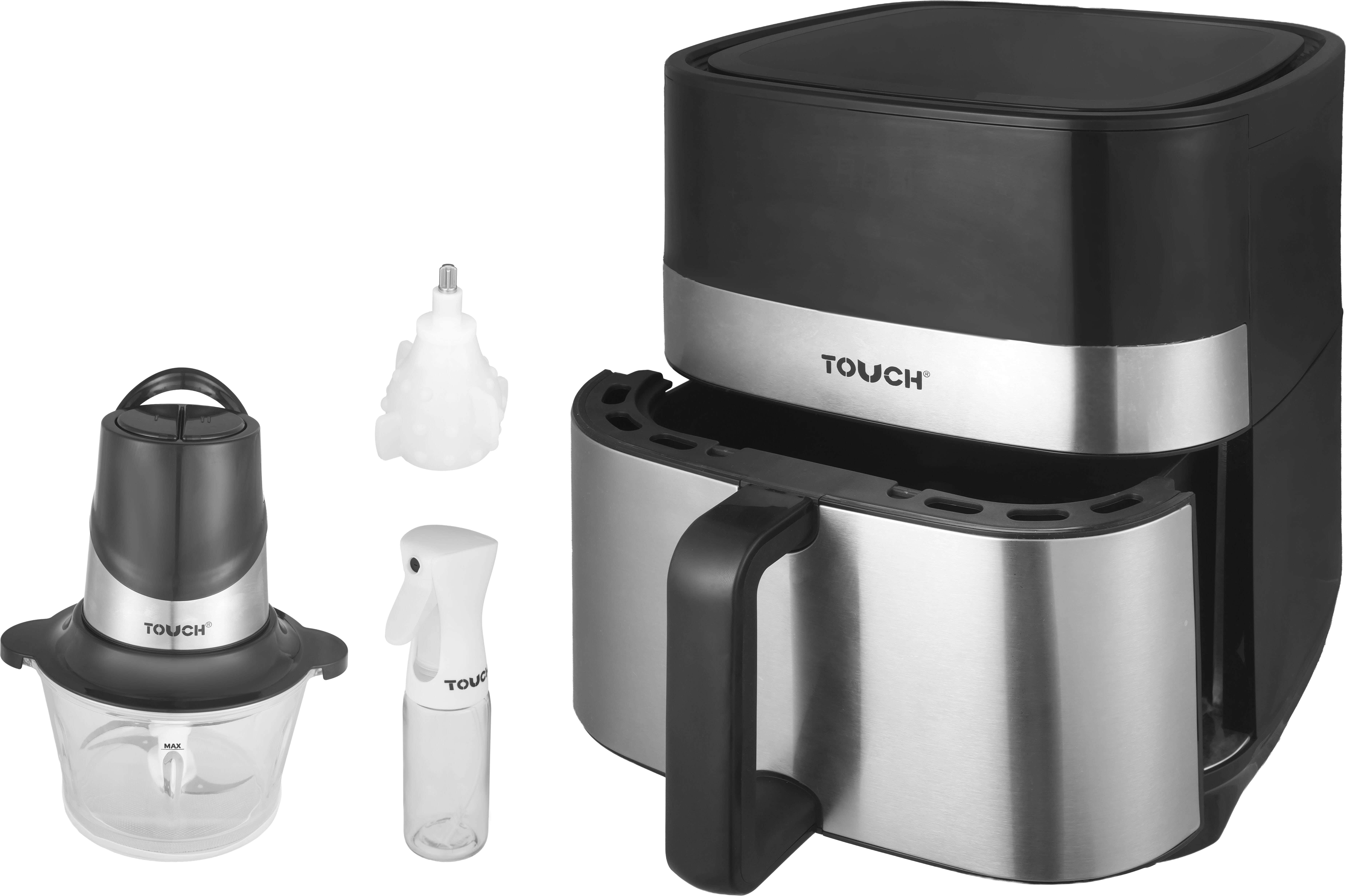 Touch Air Fryers, 8 Litres, 2400 Watts, Plus Glass Chopper, 1 Litre, 700 Watts - Black Silver