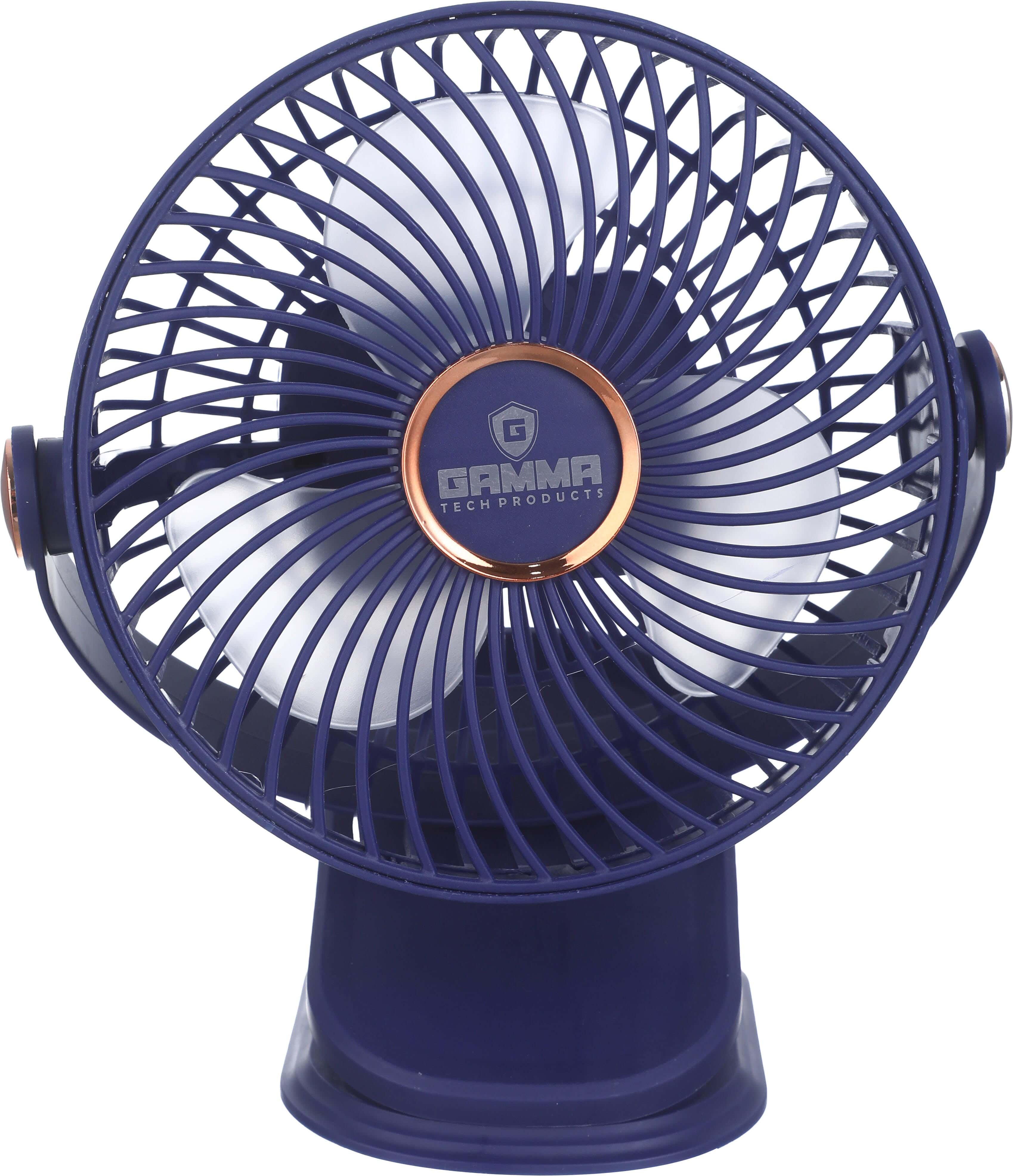 Gamma Rechargeable Desk Fan with Light, 5 Watt - Navy