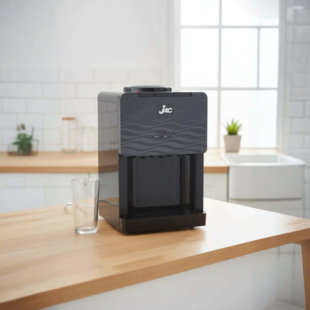 Jac NGWD-C331T Desktop Water Dispenser, 630 Watt, 3 Taps, Cold/Hot/Warm - Grey Black