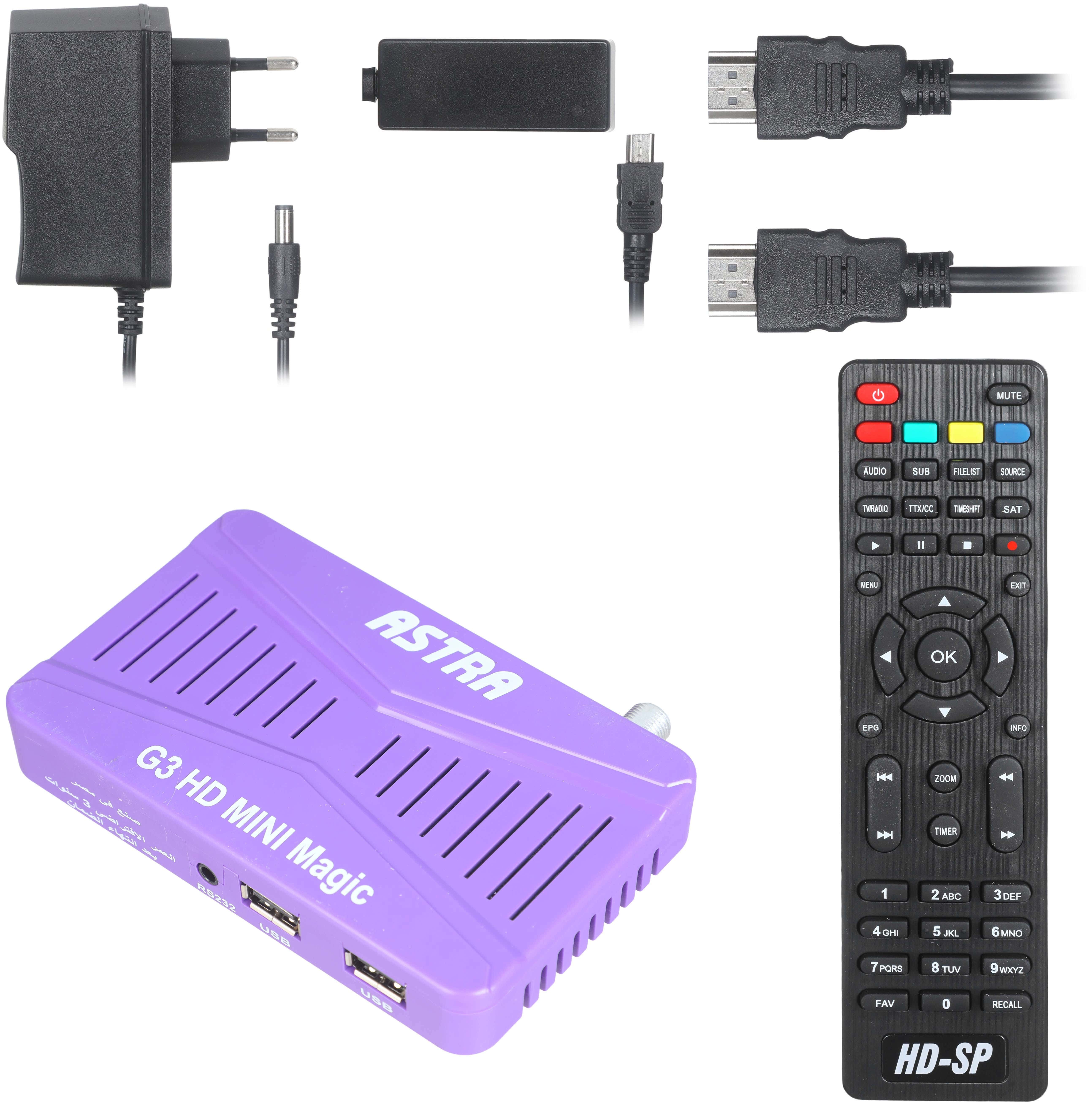 Astra G3HD Mini HD Receiver, 6000 Channels, Full HD, 1080p - Mauve