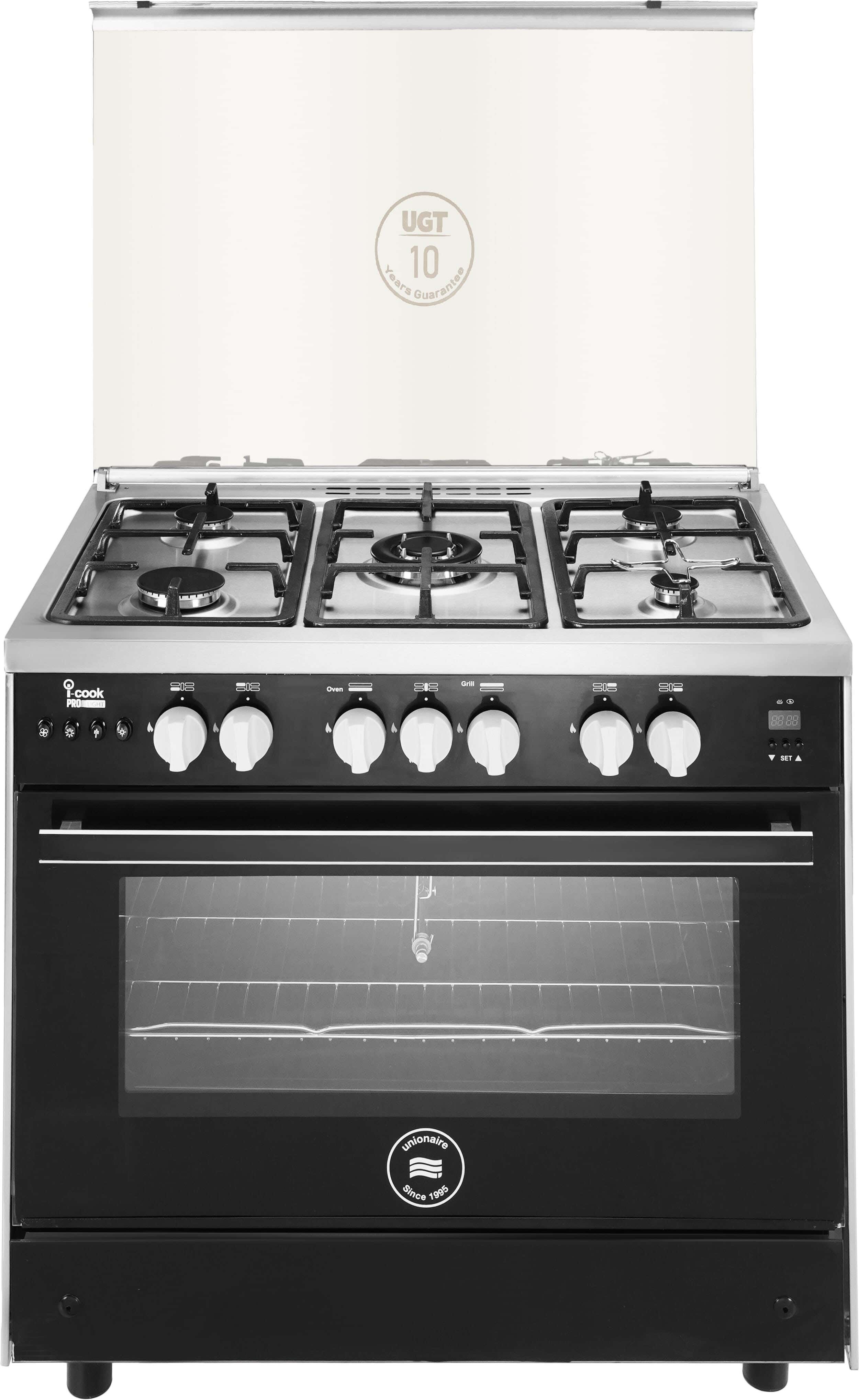 Unionaire C69SS-GC-447-IDFSO-PL-AL iCook Pro Gas Cooker, 5 Burner, 60×90 cm - Silver Black