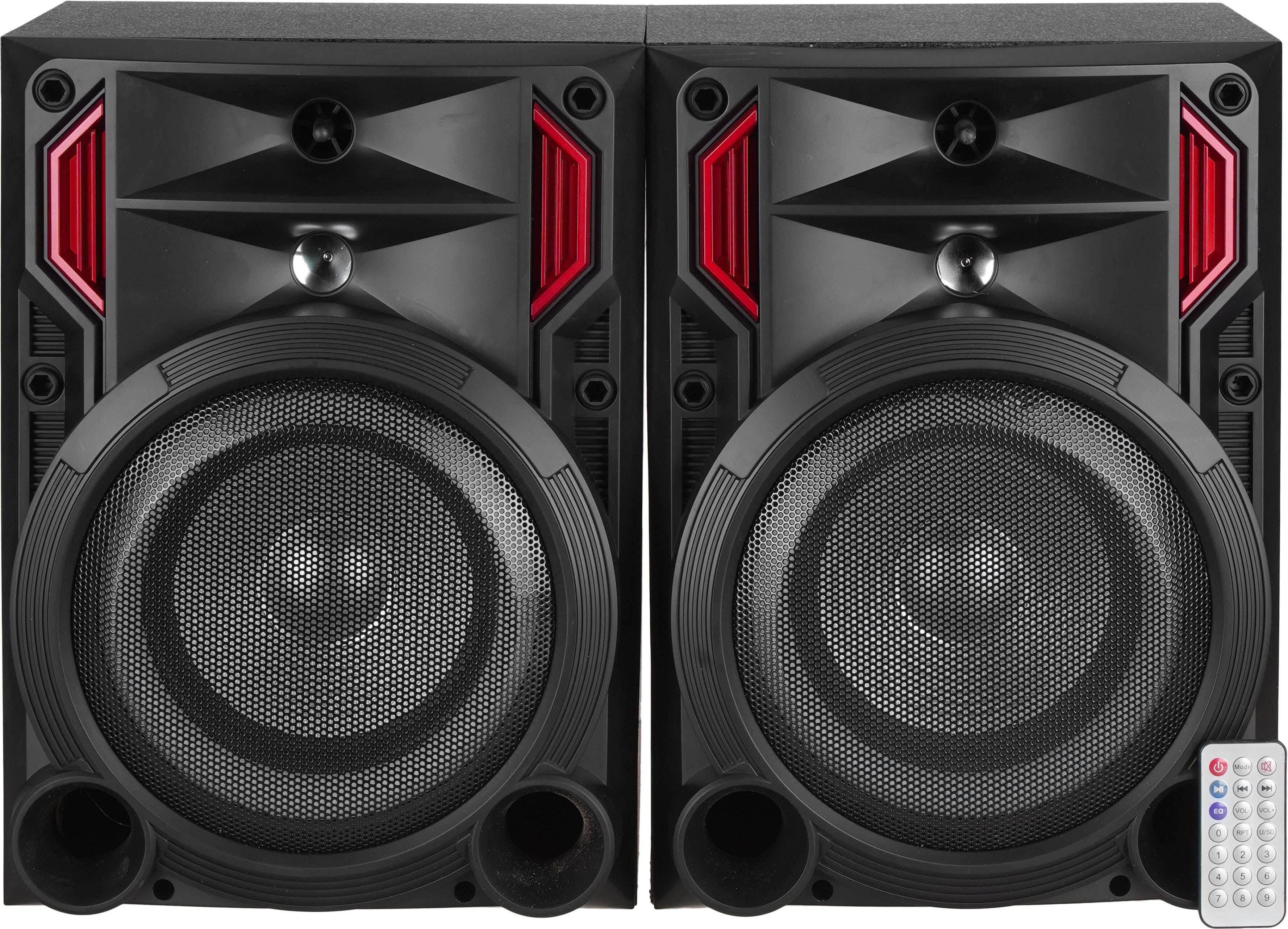 Phantom Ph-8100/8200 Wired Subwoofer Set, 2 Pieces, 35 Watt, LED Lighting, Bluetooth, 40×29×26 cm, Remote Control - Black