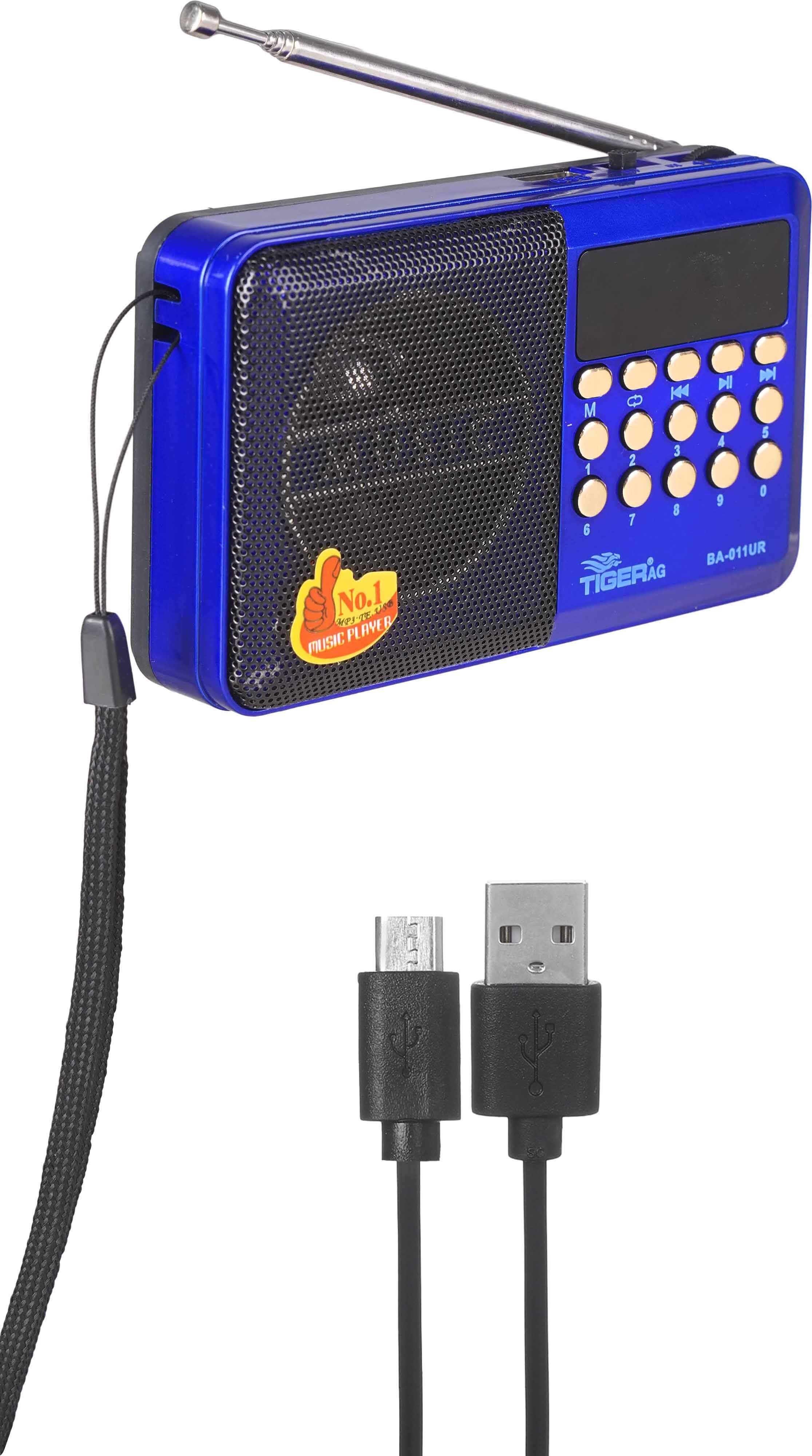 Tiger BA-011UR Wireless Radio, Battery Powered, 3 Watt, 11×7 cm - Blue Black