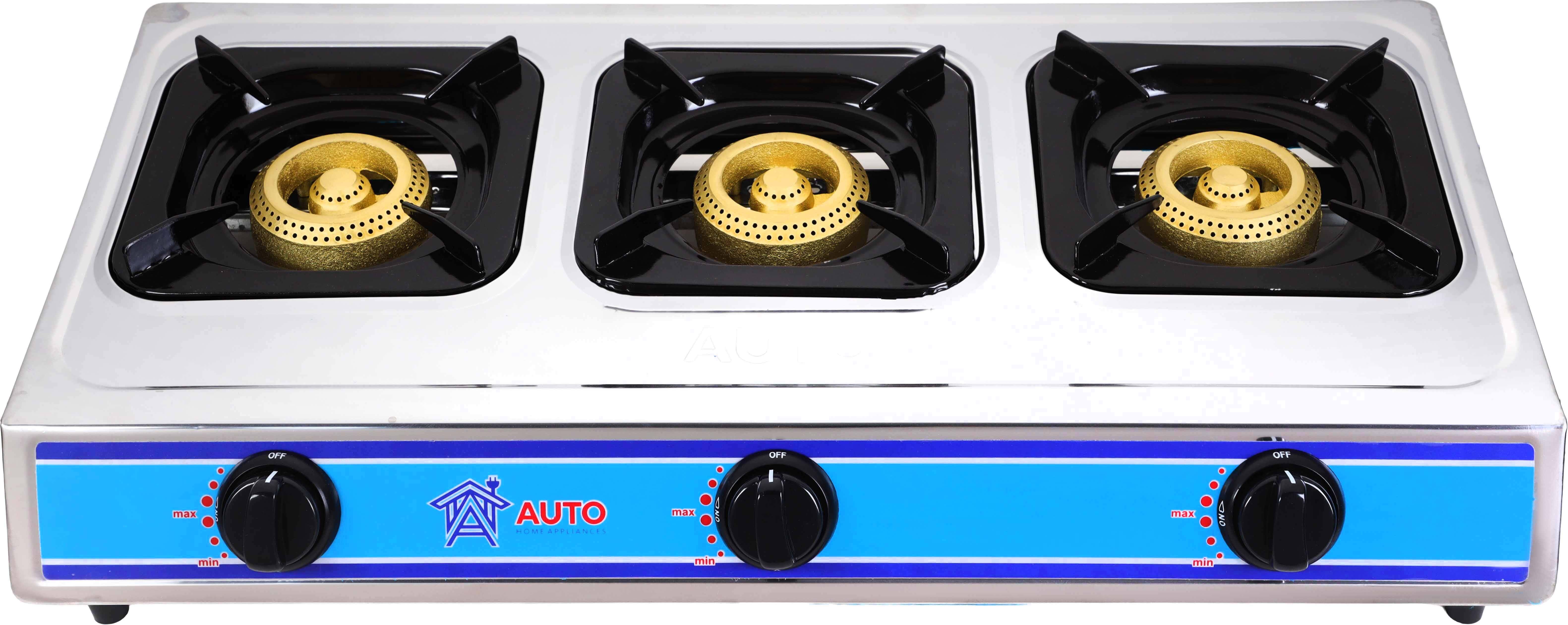 Automatic stainless steel gas hob, 3 burners - Silver