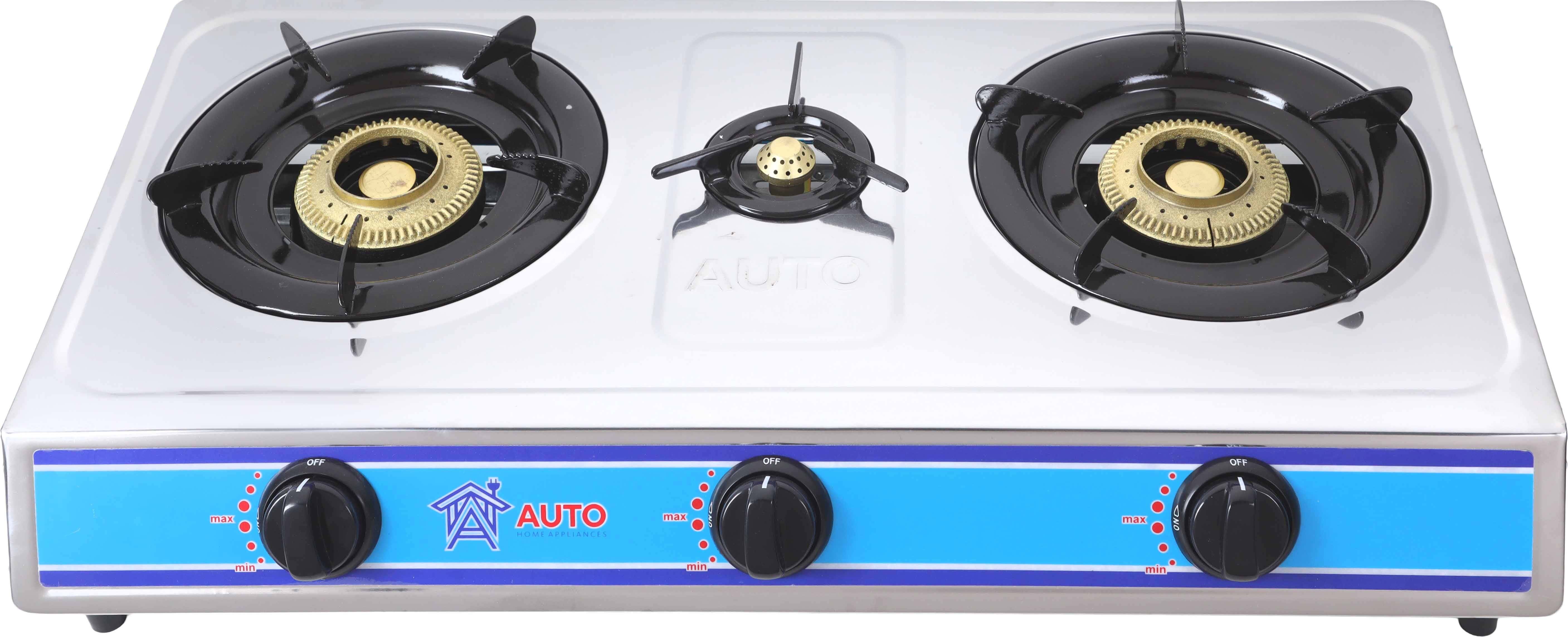 Automatic stainless steel gas hob, 3 burners - Silver