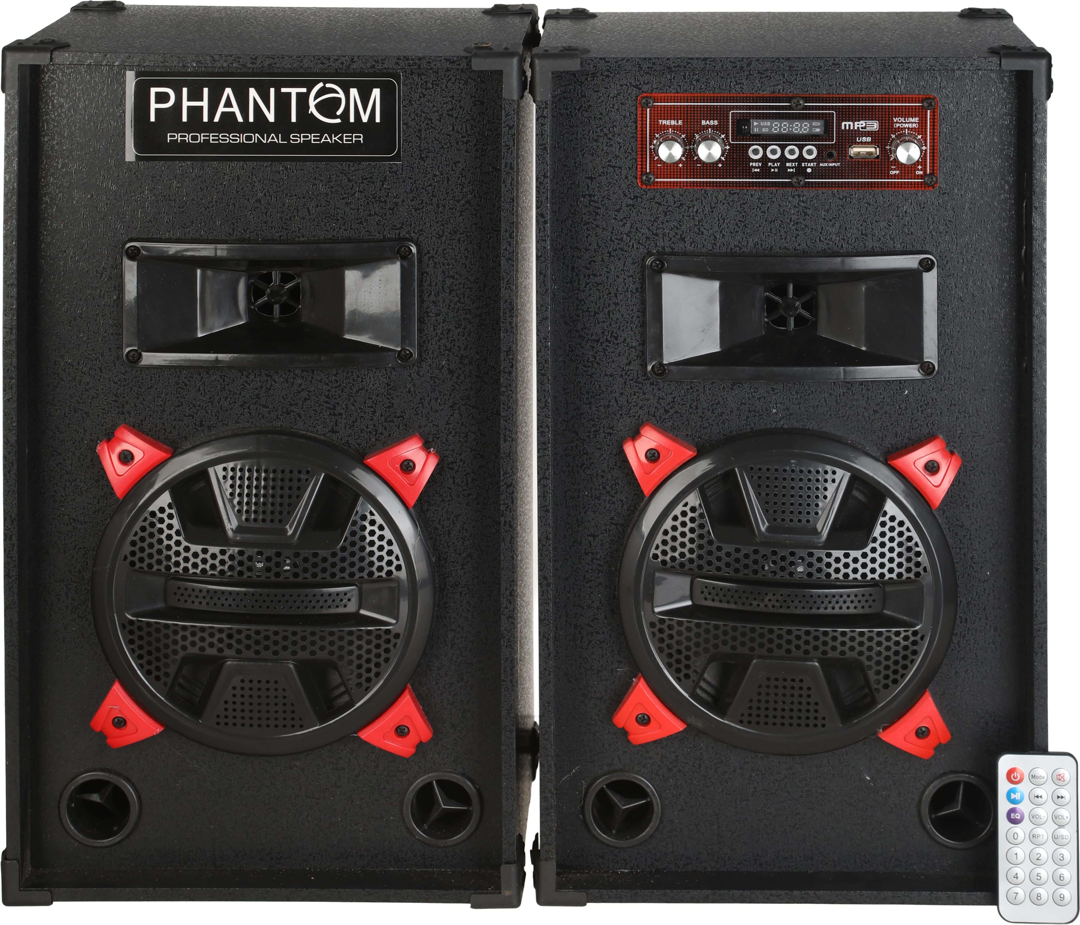 Phantom PH-6050 Wired Subwoofer Set, 2 Pieces, 6 Inch, Bluetooth, 17×13×29 cm, Remote Control - Black