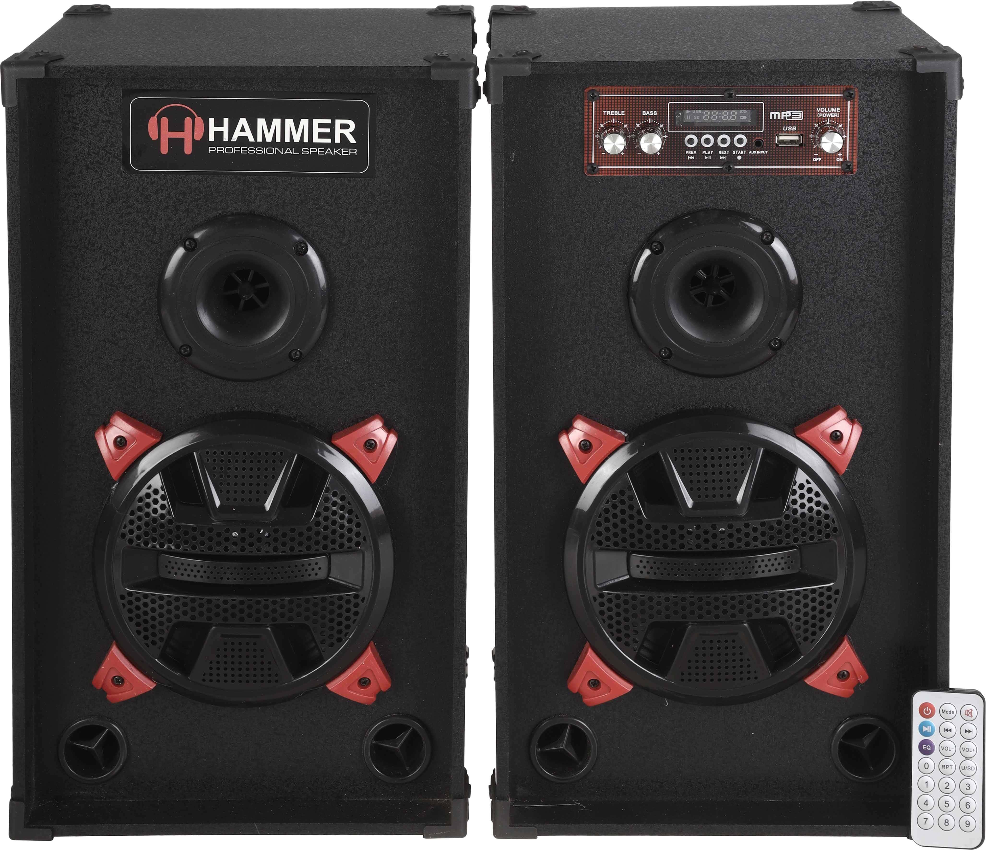HAMMER H-6060 Subwoofer Speaker Set, 2 Pieces, 25W×2, 6-Inch, 44×25×22 cm - Black Red