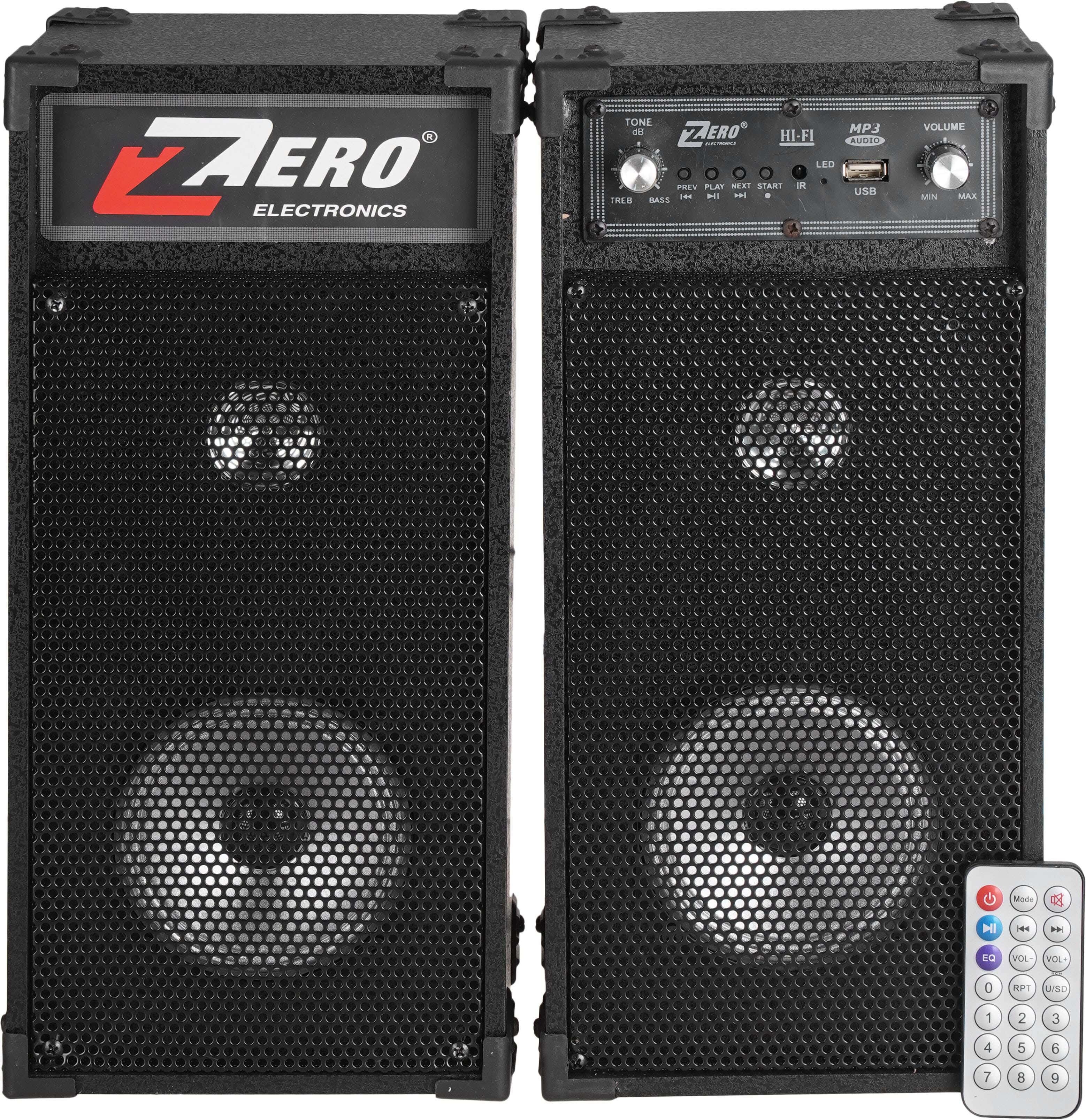 Zero ZR4800 Wired Subwoofer Set, 2 Pieces, 20 Watt, Bluetooth, 35×17×14 cm, Remote Control - Black