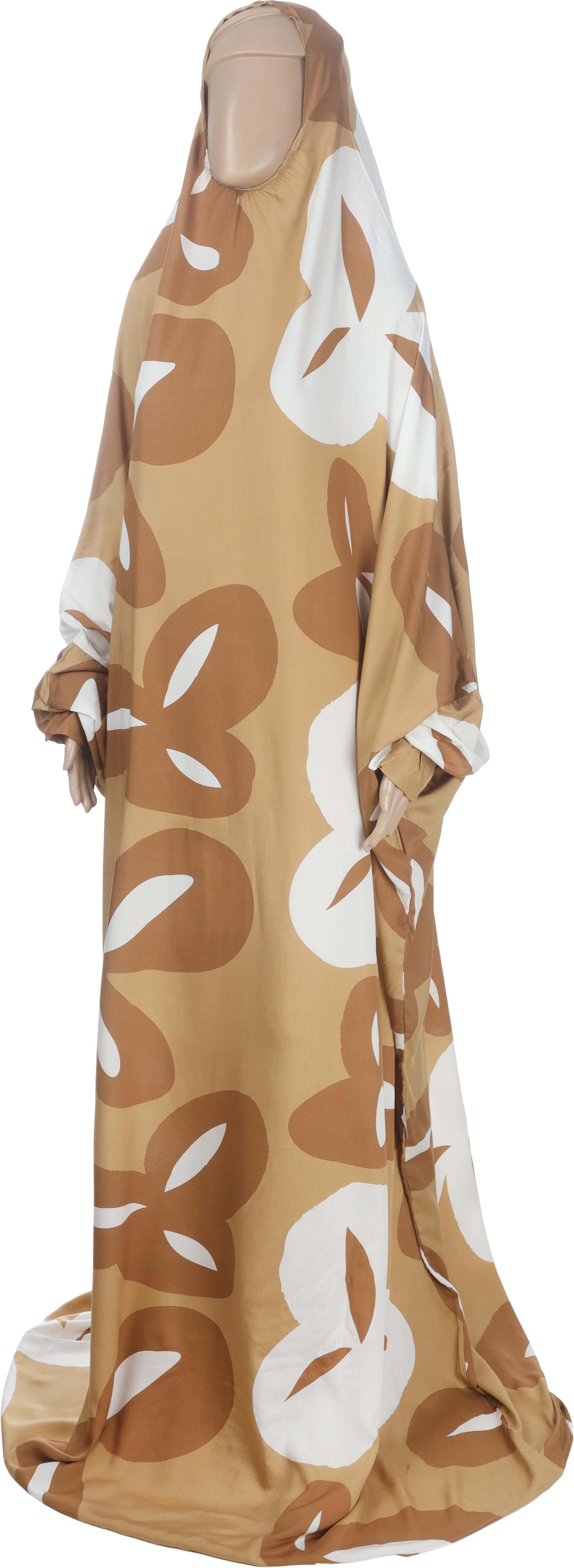 El boshra Viscose Isdal with Cappuccio for Women, Free Size - Brown White
