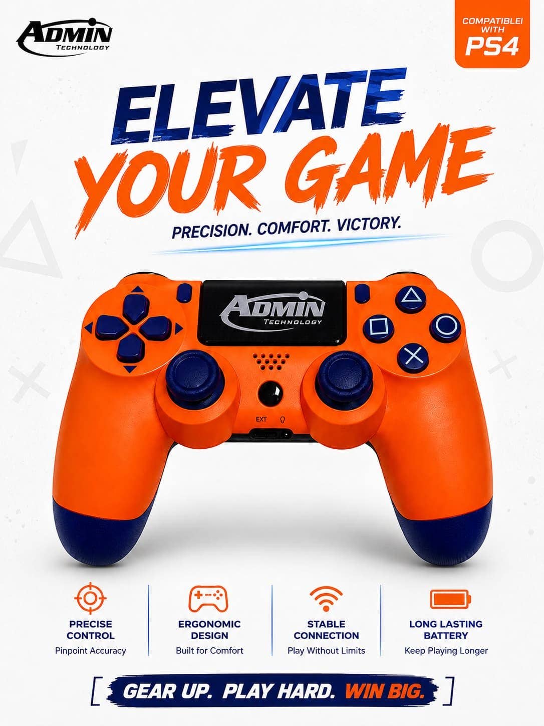 Professional Wireless Controller For Playstation 4 (Ps4/Slim/Pro/) With 6-Axis Motion Sensor, Interactive Touchpad, 3.5Mm Audio Jack, And Dual Vibration - High-Precision Royal Blue Gamepad - Admin Technology