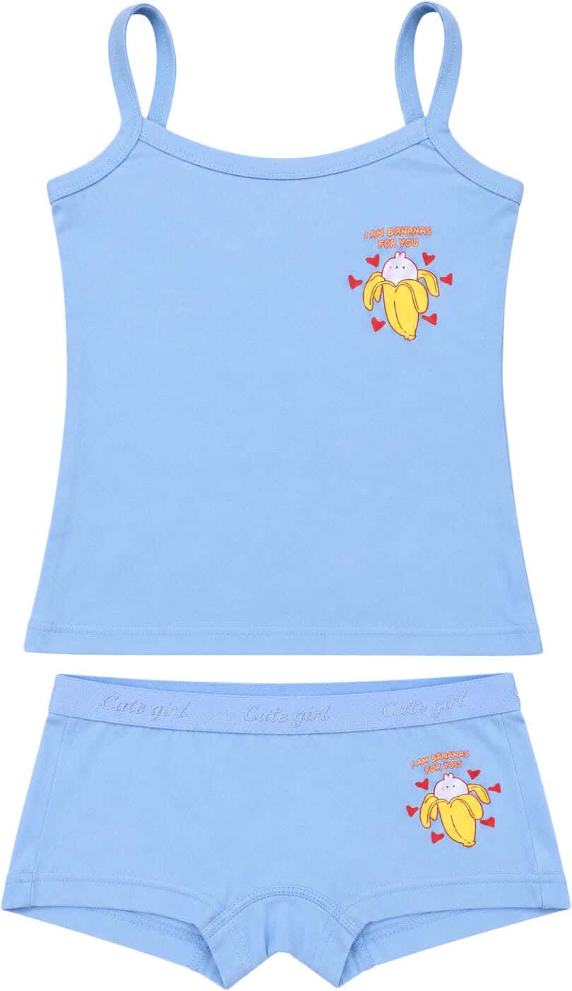 Dice Cotton underwear set for Girls, 2 Pieces, Size 6-7 - Light Blue