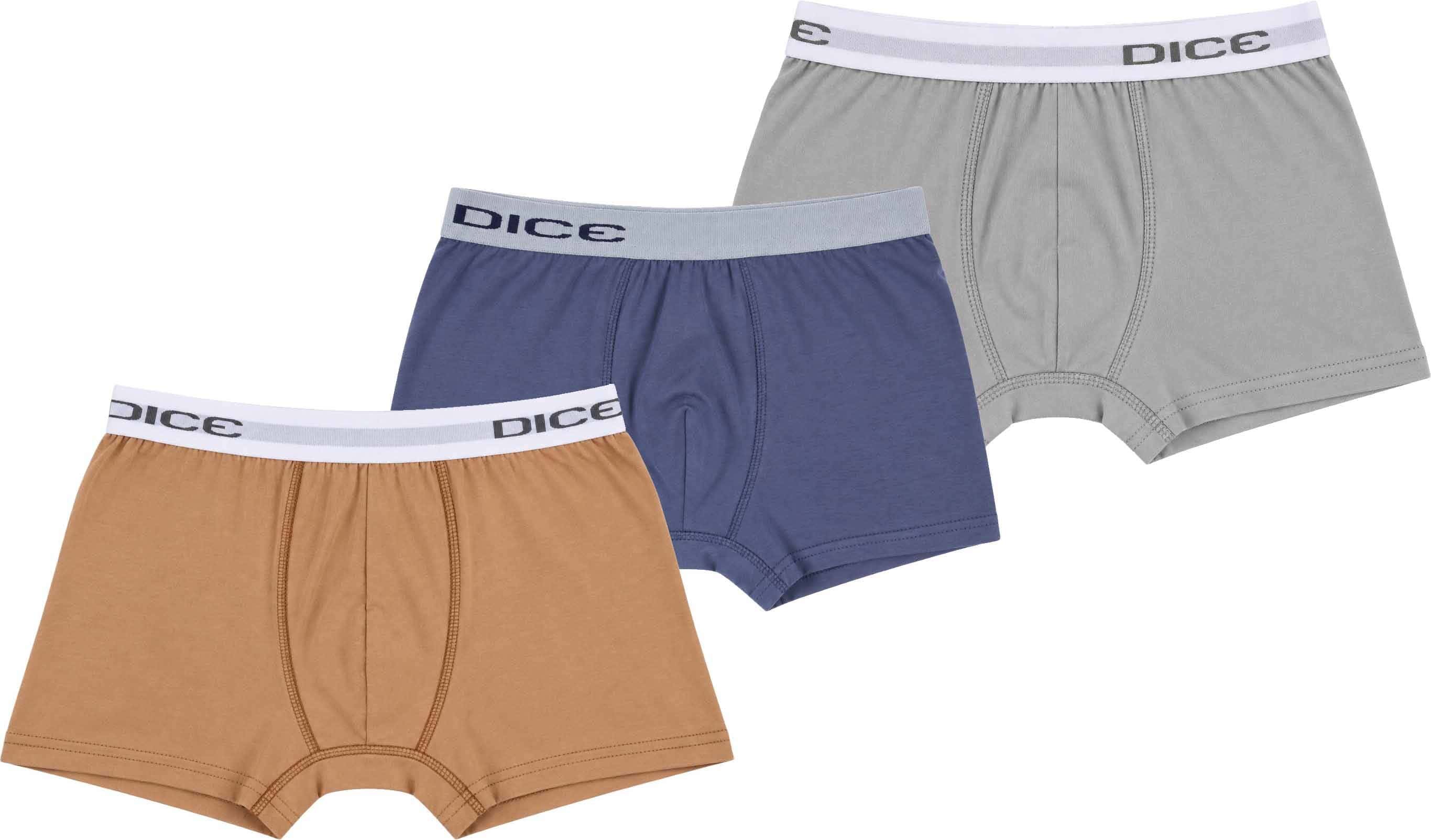 Dice Cotton Boxers Set for Boys, 3 Pieces, Size 12-13 - Grey Brown