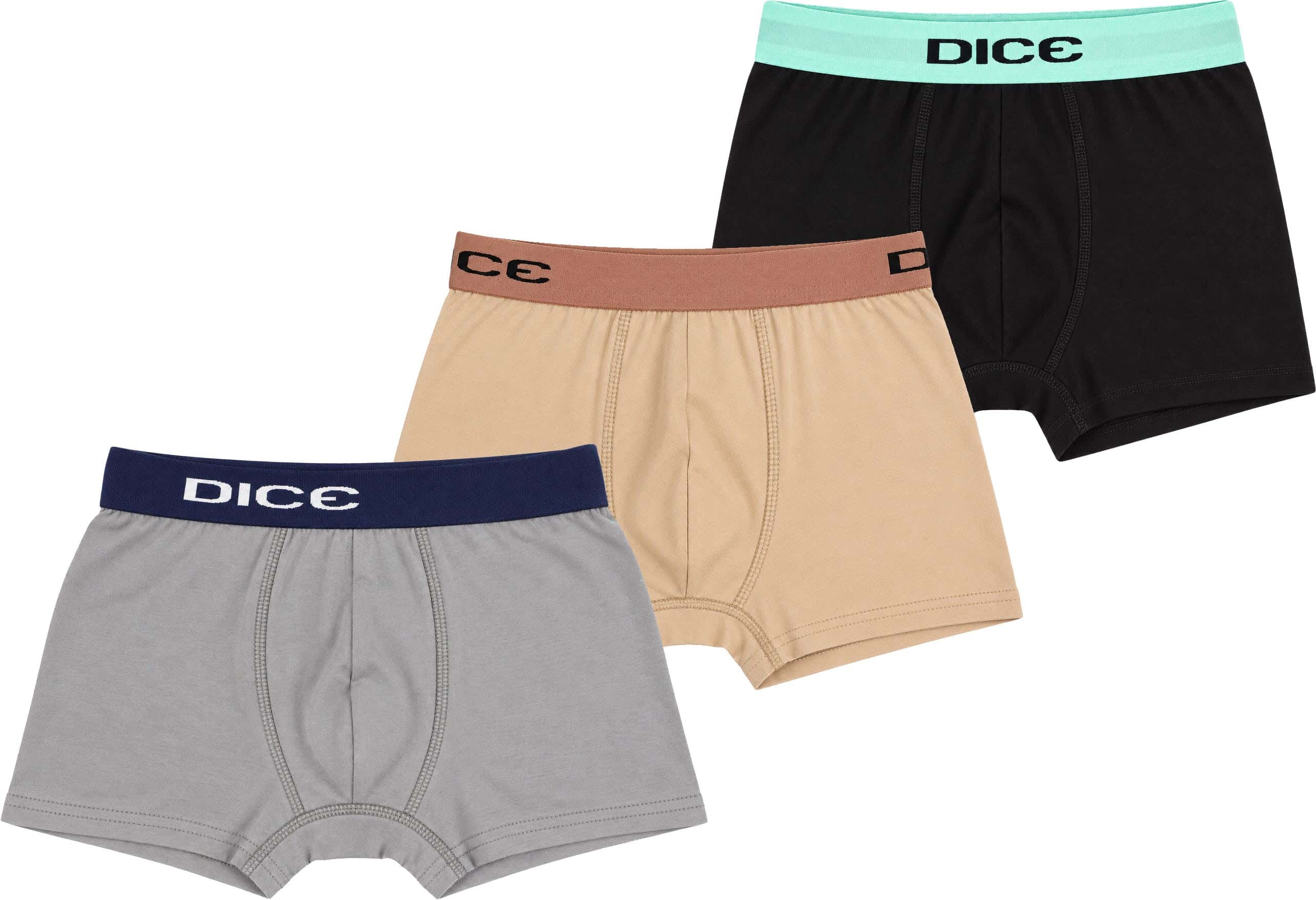 Dice Cotton Boxers Set for Boys, 3 Pieces, Size 6-7 - Grey Black