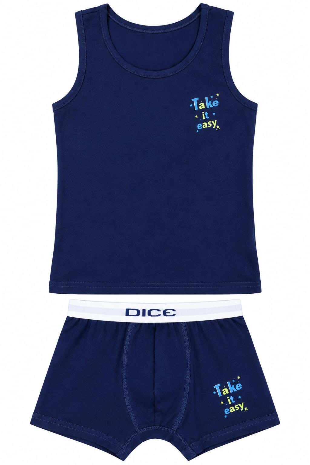 Dice Printed Cotton Underwear Set For Boys, 2 Pieces, Size 10-11 - Navy