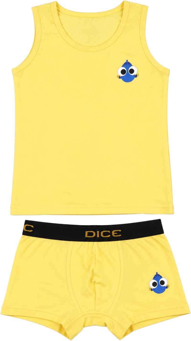 Dice Printed Cotton Underwear Set For Boys, 2 Pieces, Size 10-11 - Yellow