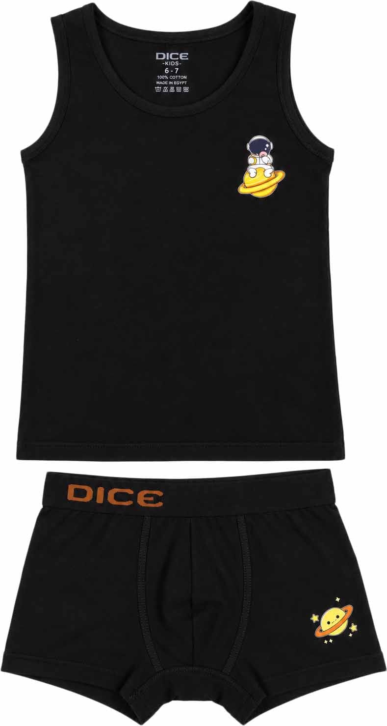 Dice Printed Cotton Underwear Set For Boys, 2 Pieces, Size 6-7 - Black