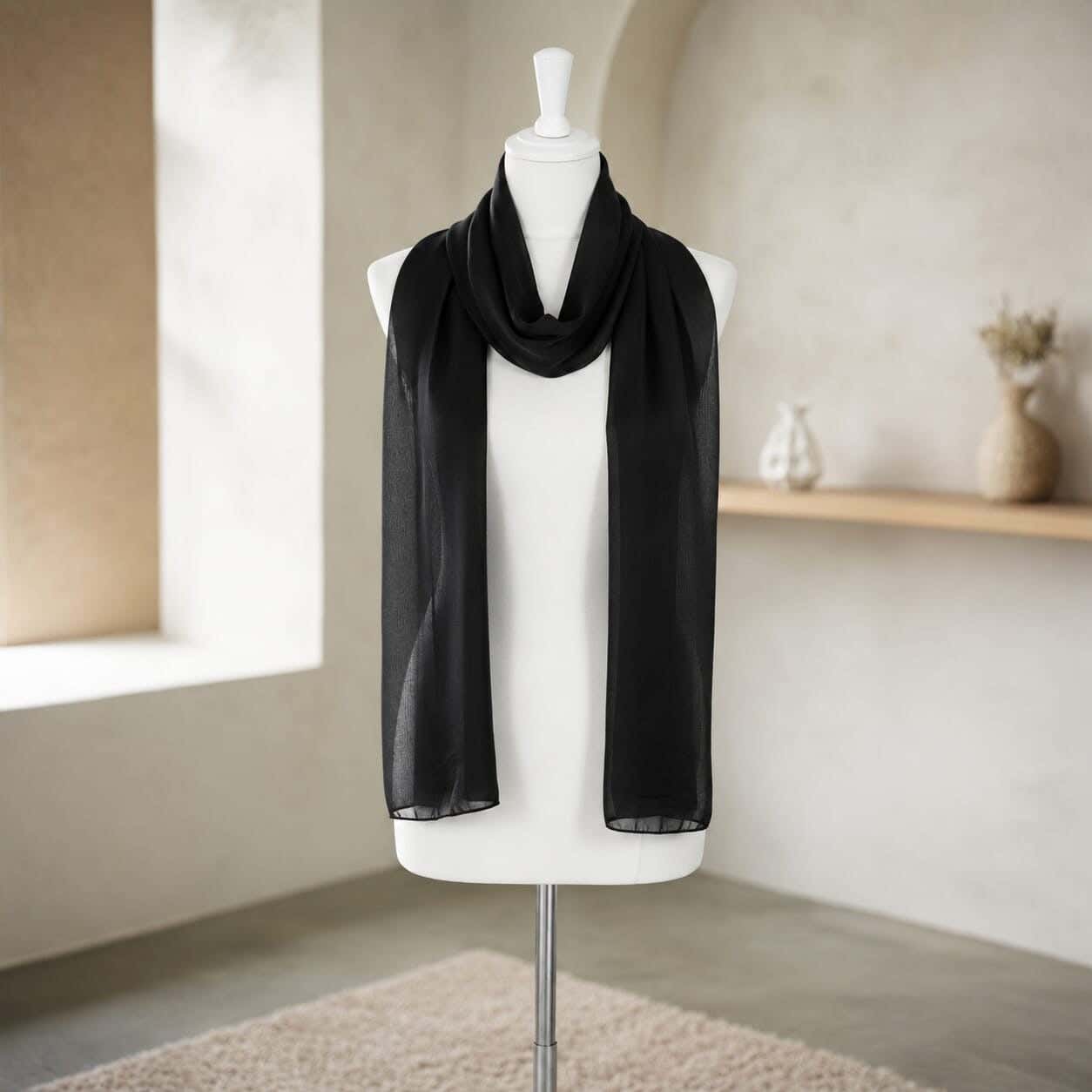 Dupetan×Satin Scarf for Women, 60×175 cm - Black