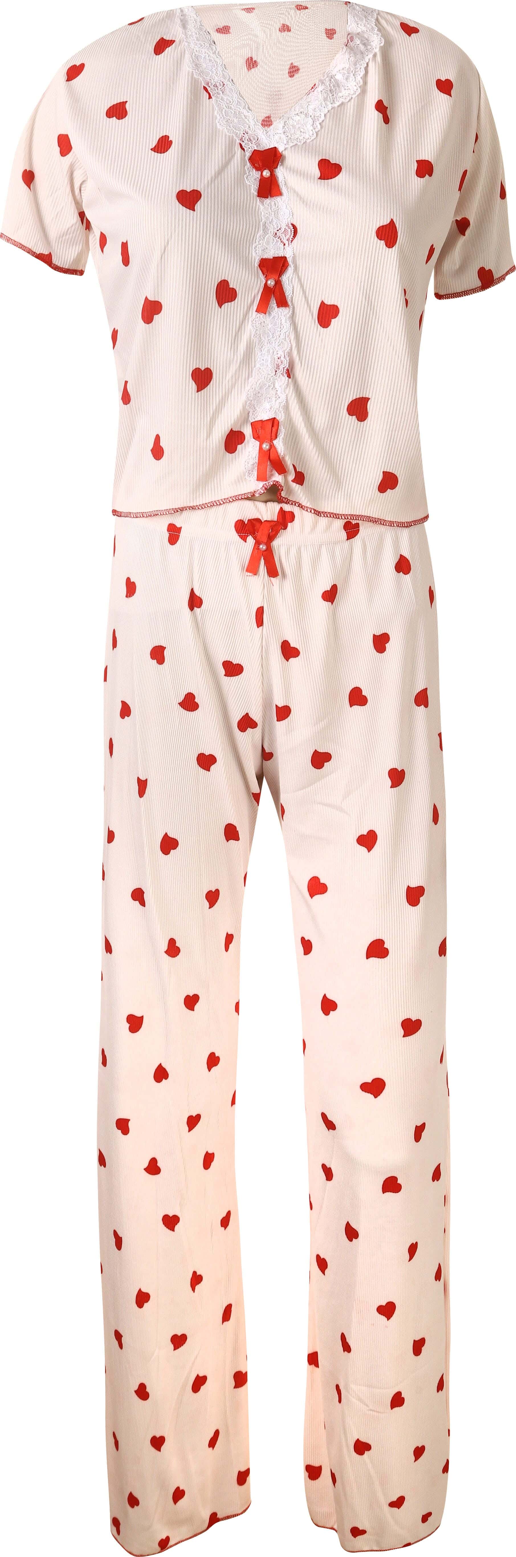 Rib Lycra Pajamas Half-Sleeve for Women, 2 Piece, Free Size