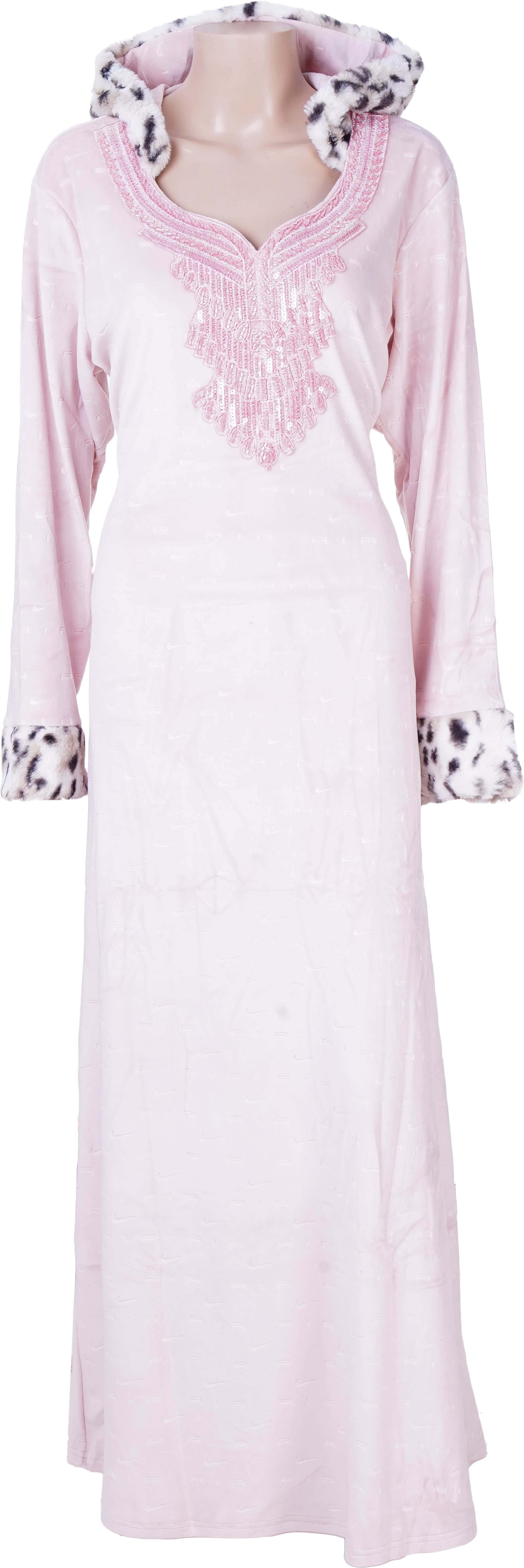 Rita Velvet Embroidered Jalabiya For Women, Size XXXL - Light Rose