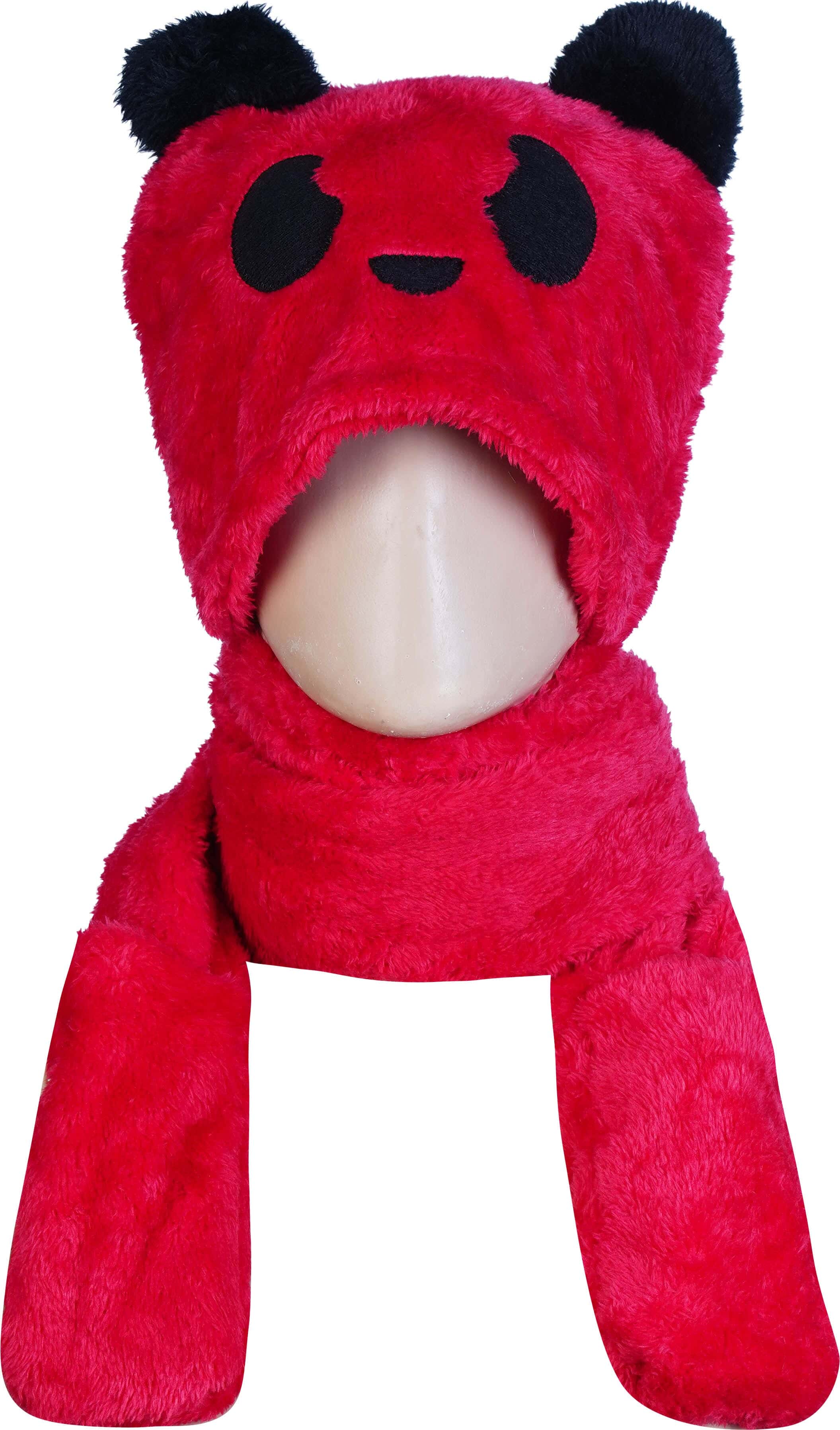 Ice Cap with Fur Scarf for Girls - Red Black