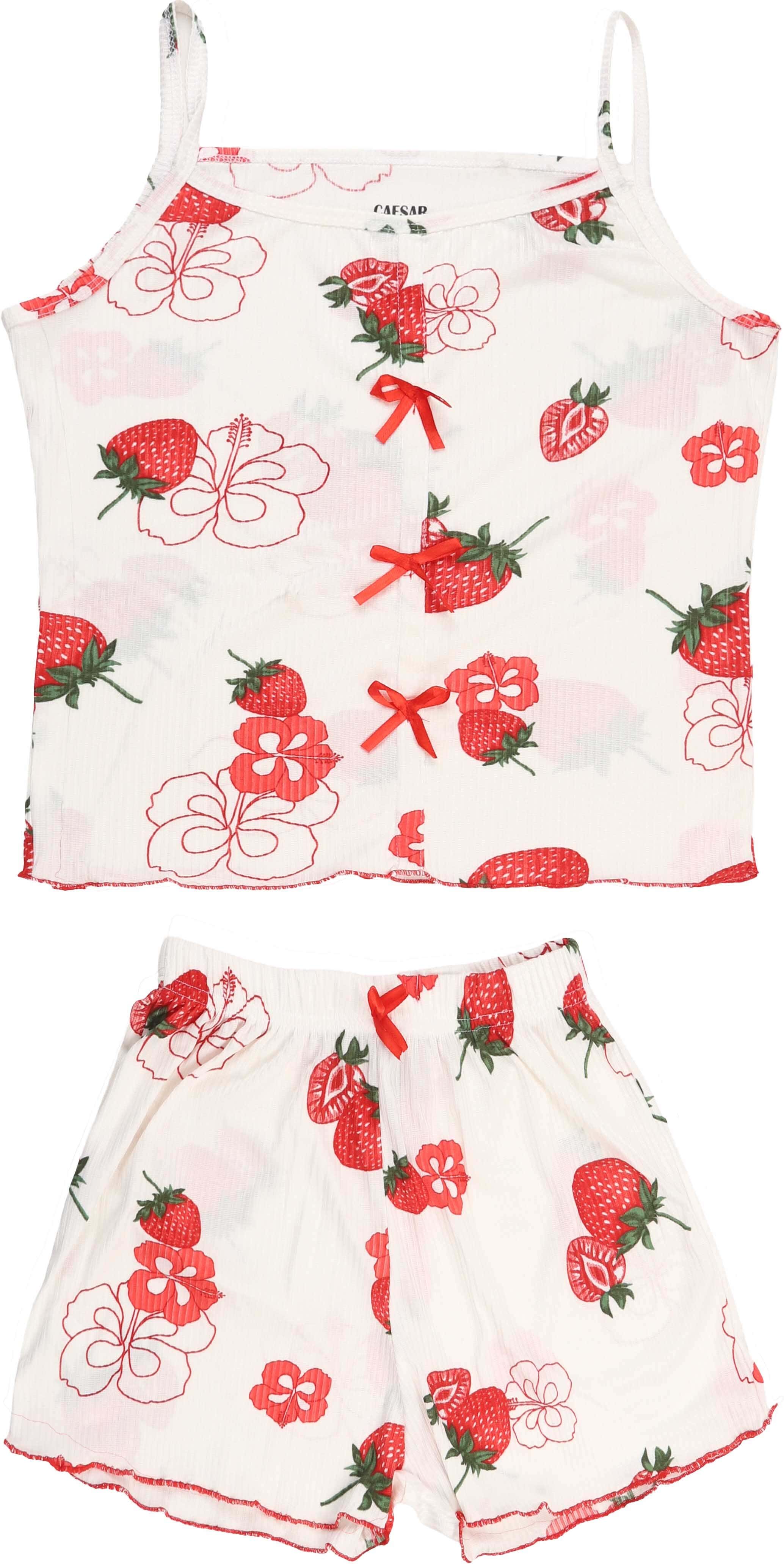 Caesar Lycra Pajama Set, 2 Pieces, Size XL - White Red