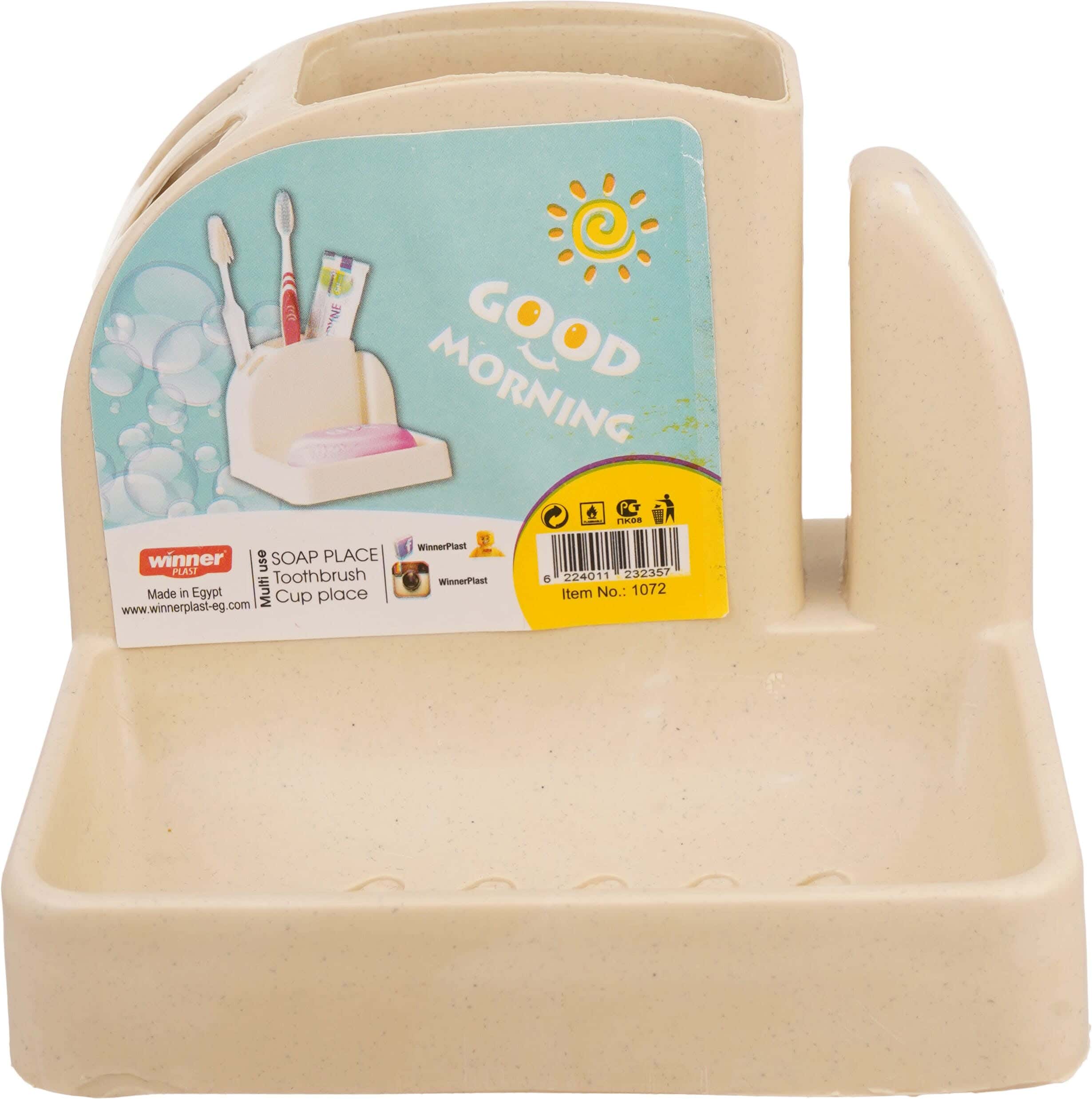 Winner Plast Plastic Soap dish with Toothbrush stand, 2×1, 11×10 cm - Beige