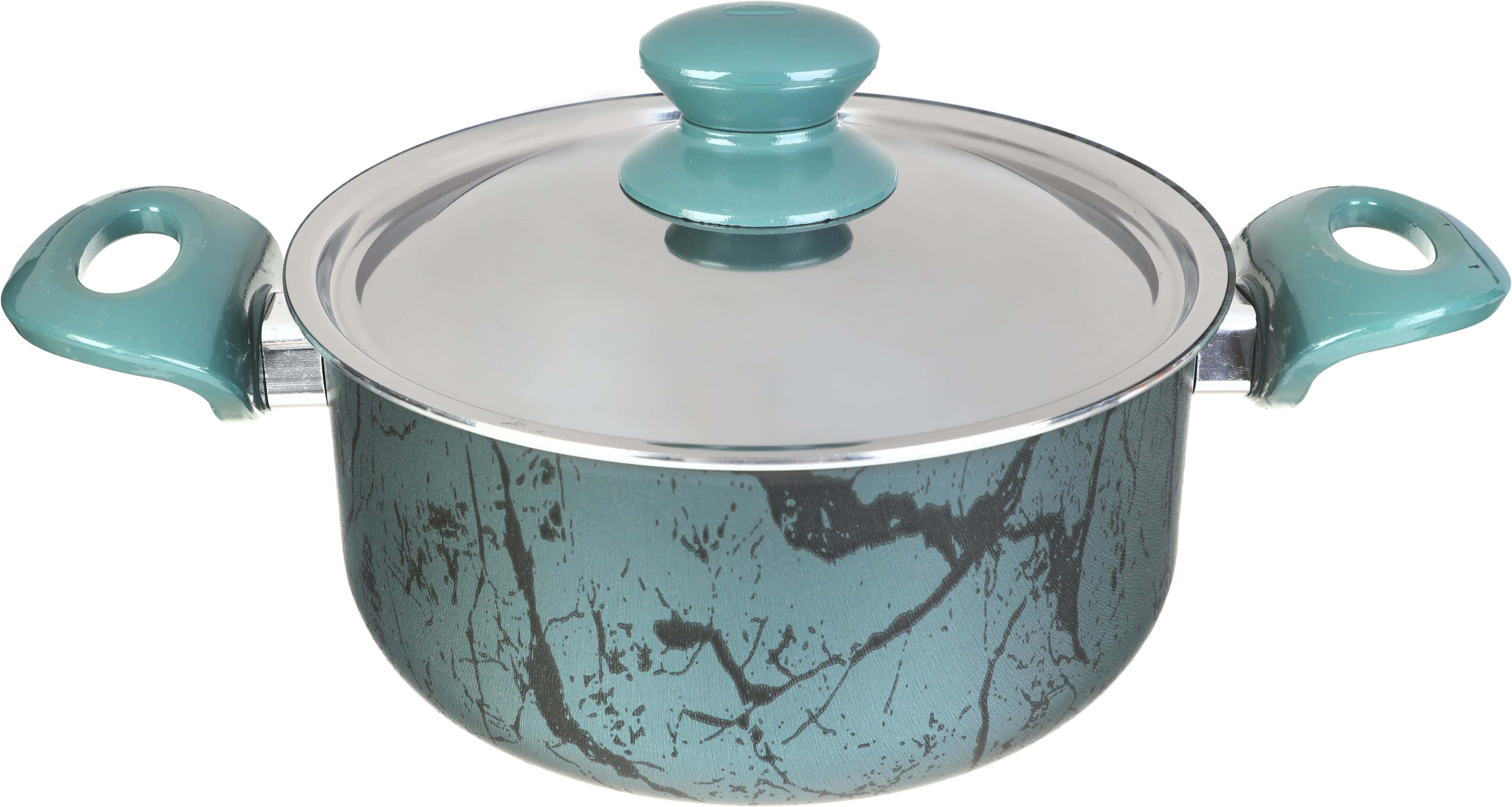 Trueval Teflon Pot, Stainless Steel Lid, 20 cm - Olive Silver