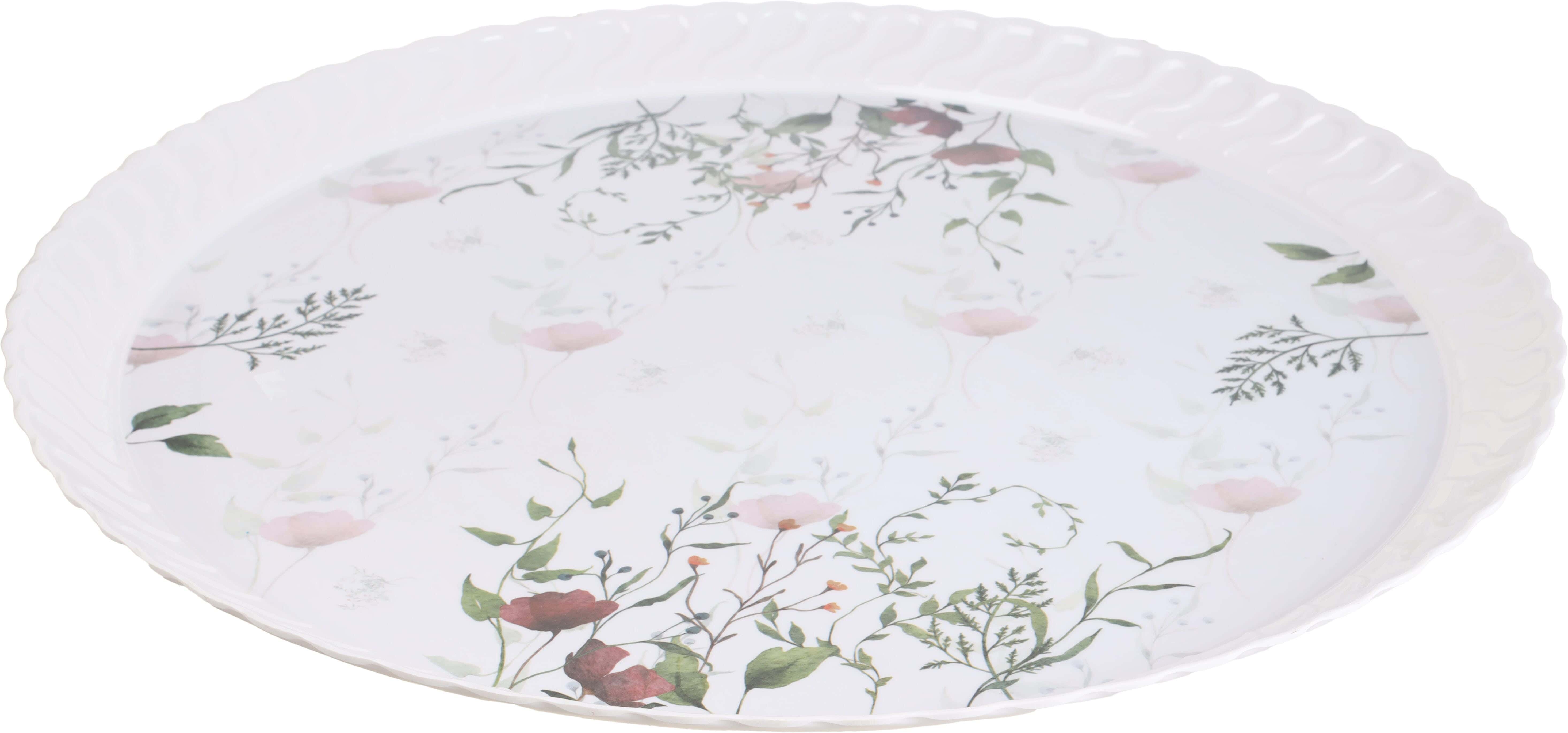 El Manar Melamine Serving Tray, 65 cm - White Green