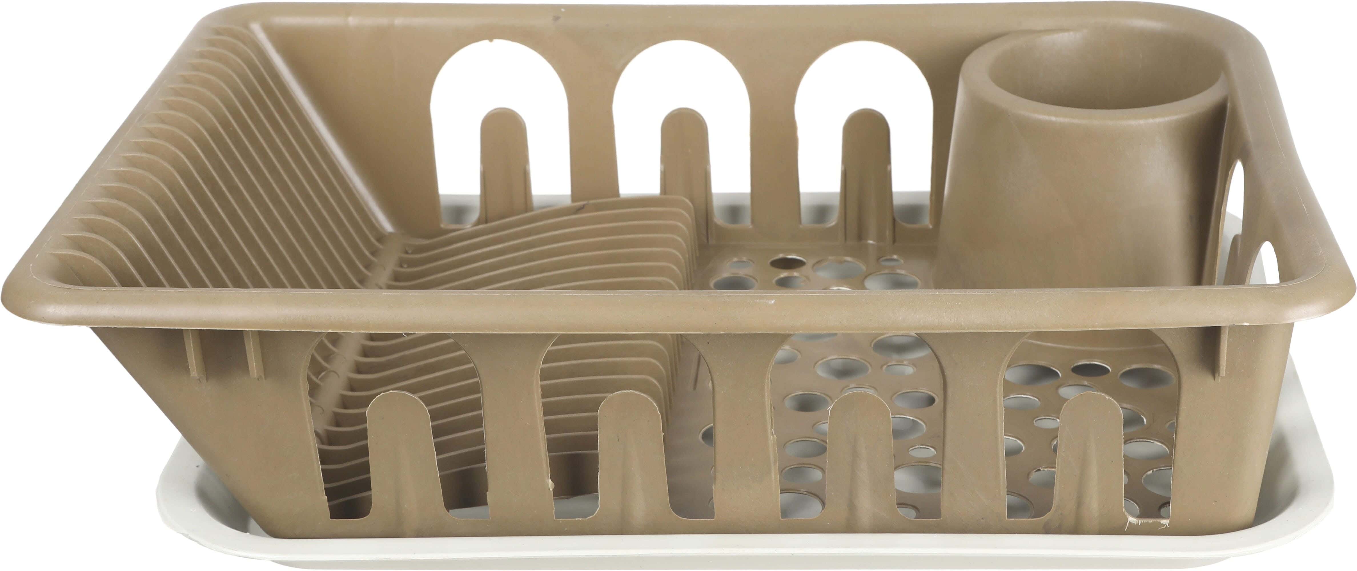 Plastic Dishes Rack with Base, 45×35 cm - Grey Beige