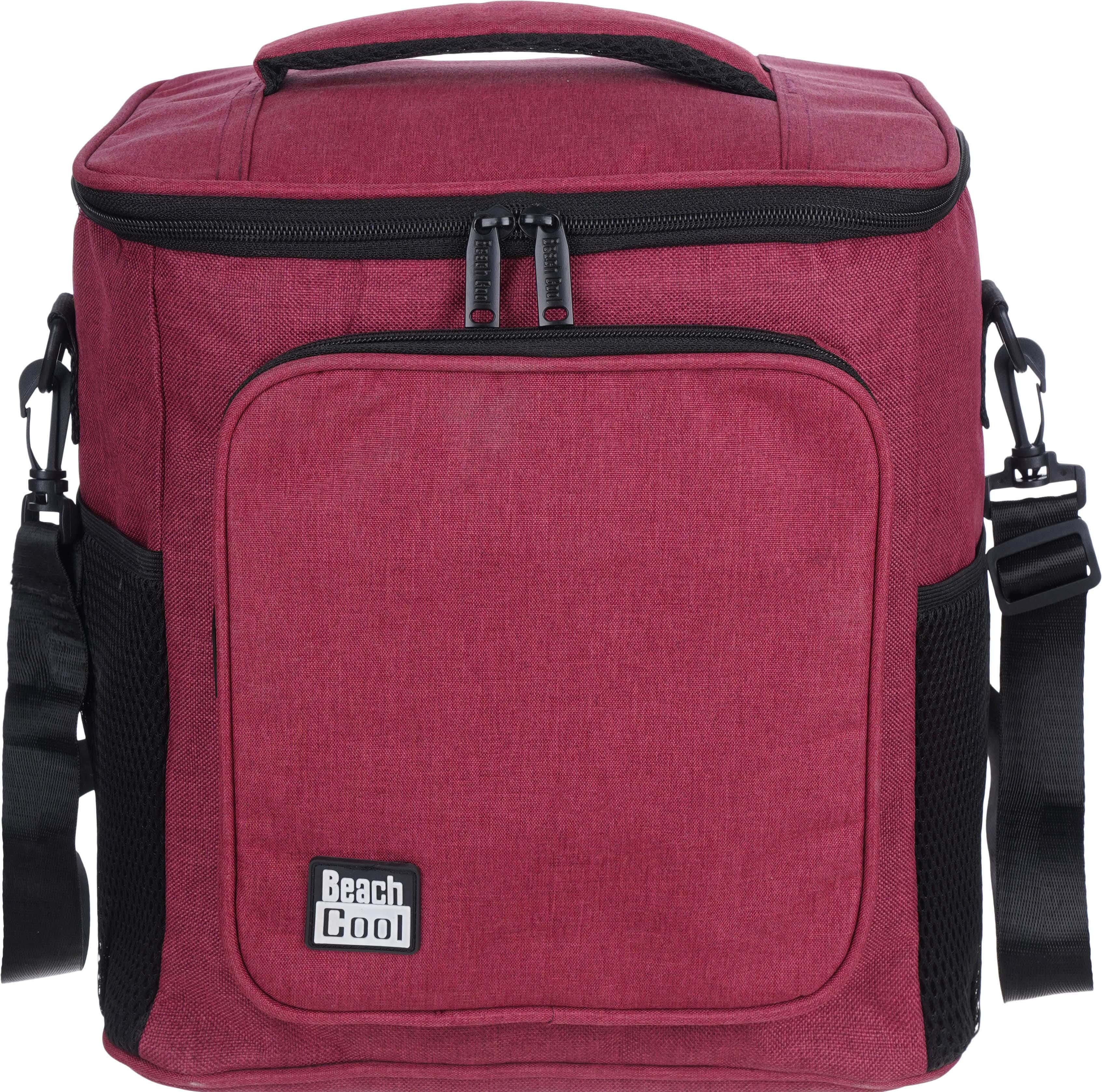 Beach Cool Padded Fabric Thermal Bag for Food and Drinks, 12 Litres, 2 Zipper - Dark Red