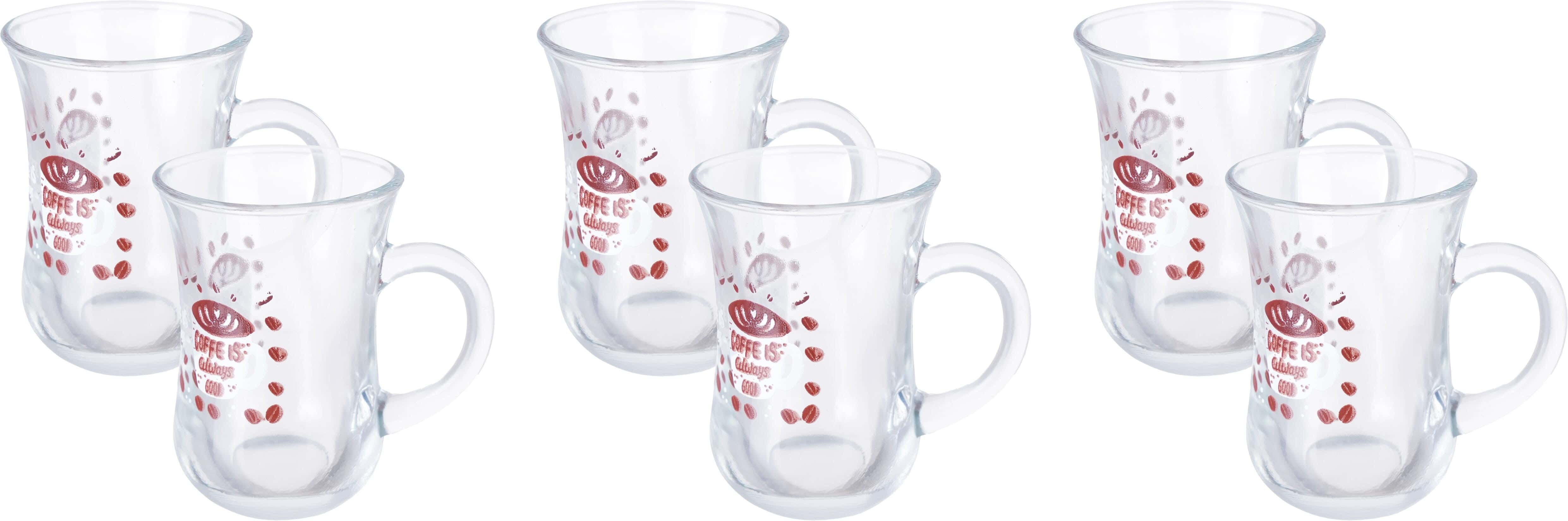 Glass Mug Set, 6 Pieces, 210 ml - Clear