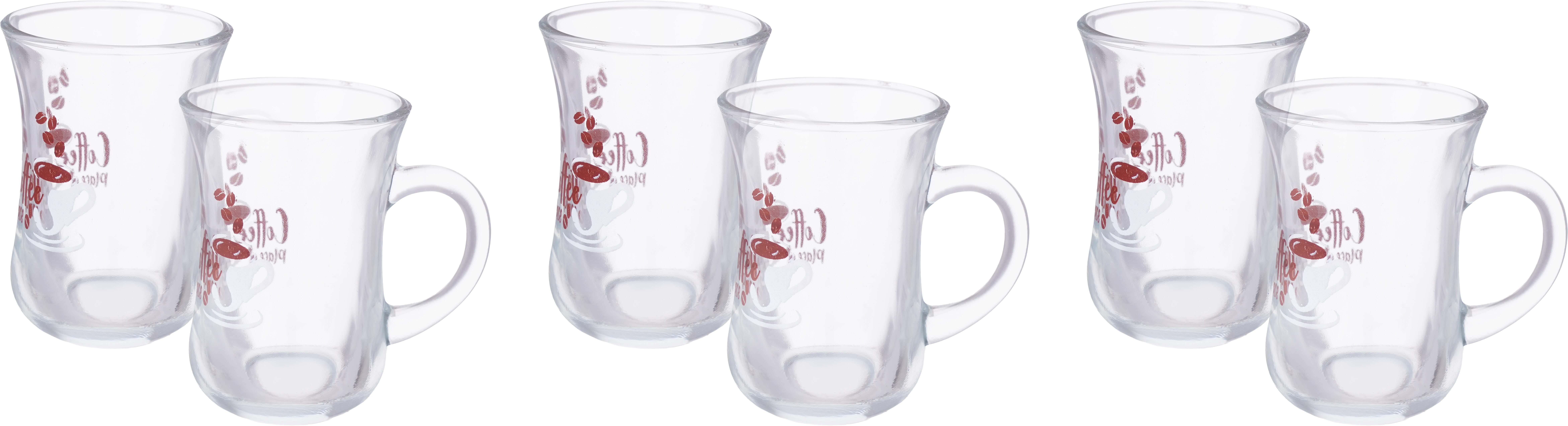 Glass Mug Set, 6 Pieces, 210 ml - Clear
