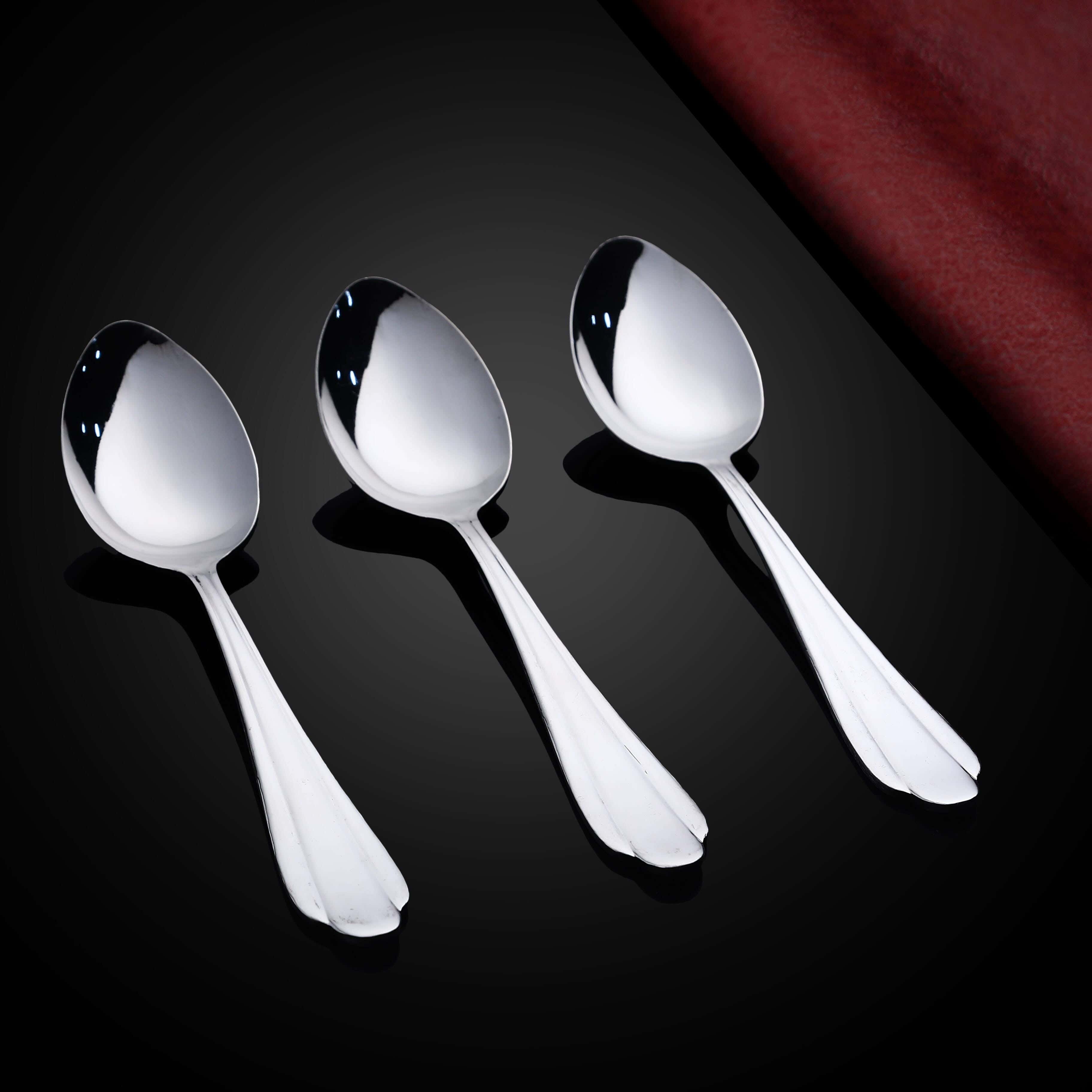 AMW Metal Food Spoon Set, 3 Pieces - Silver