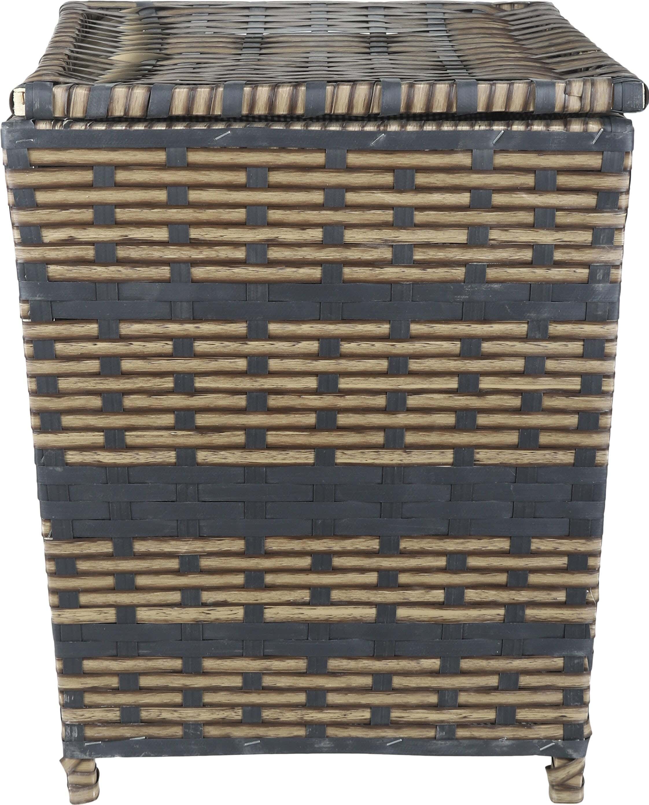 Rattan with Wood Frame Laundry Basket, 38×46 cm - Beige Black