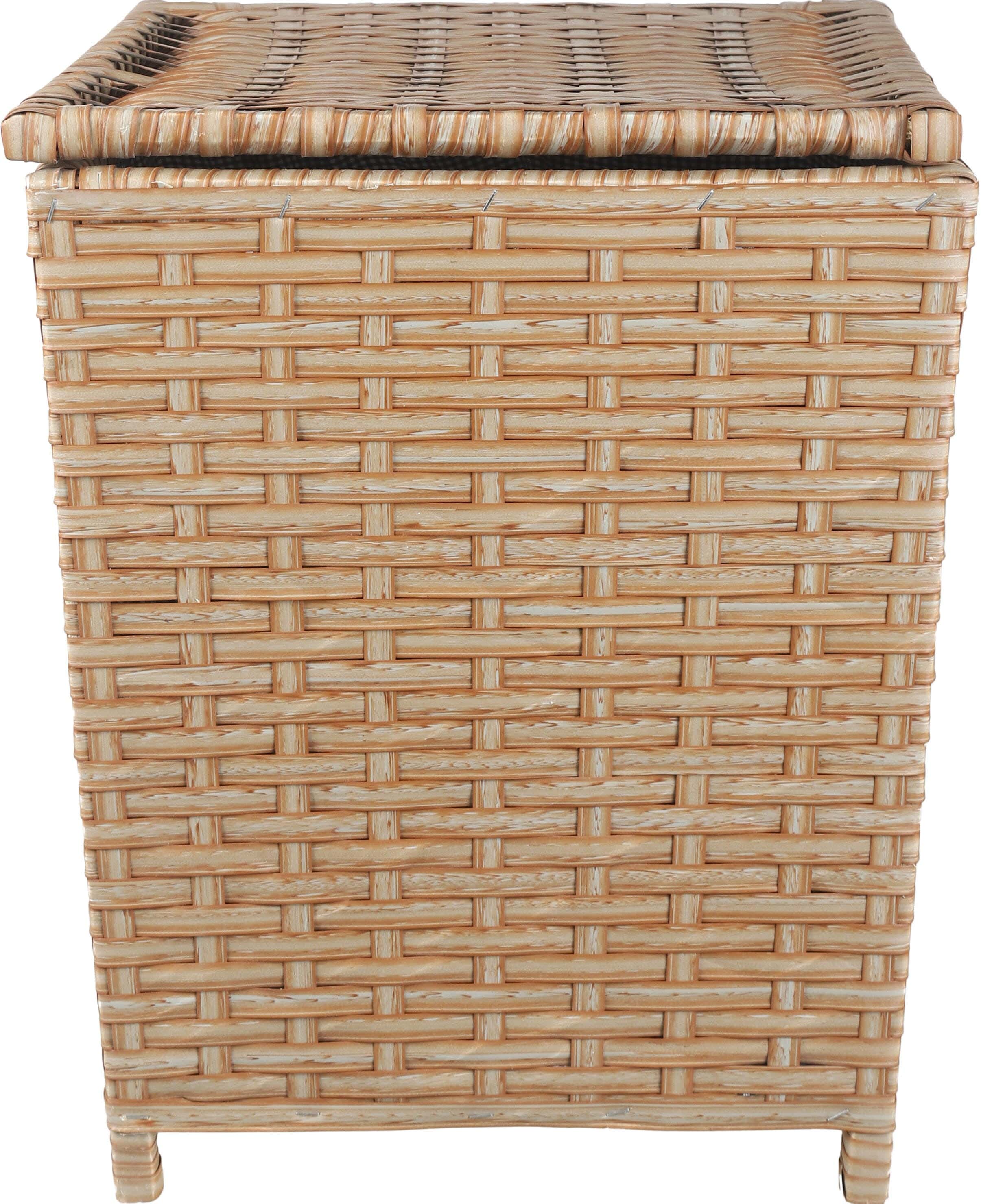 Rattan with Wood Frame Laundry Basket, 38×46 cm - Brown Beige