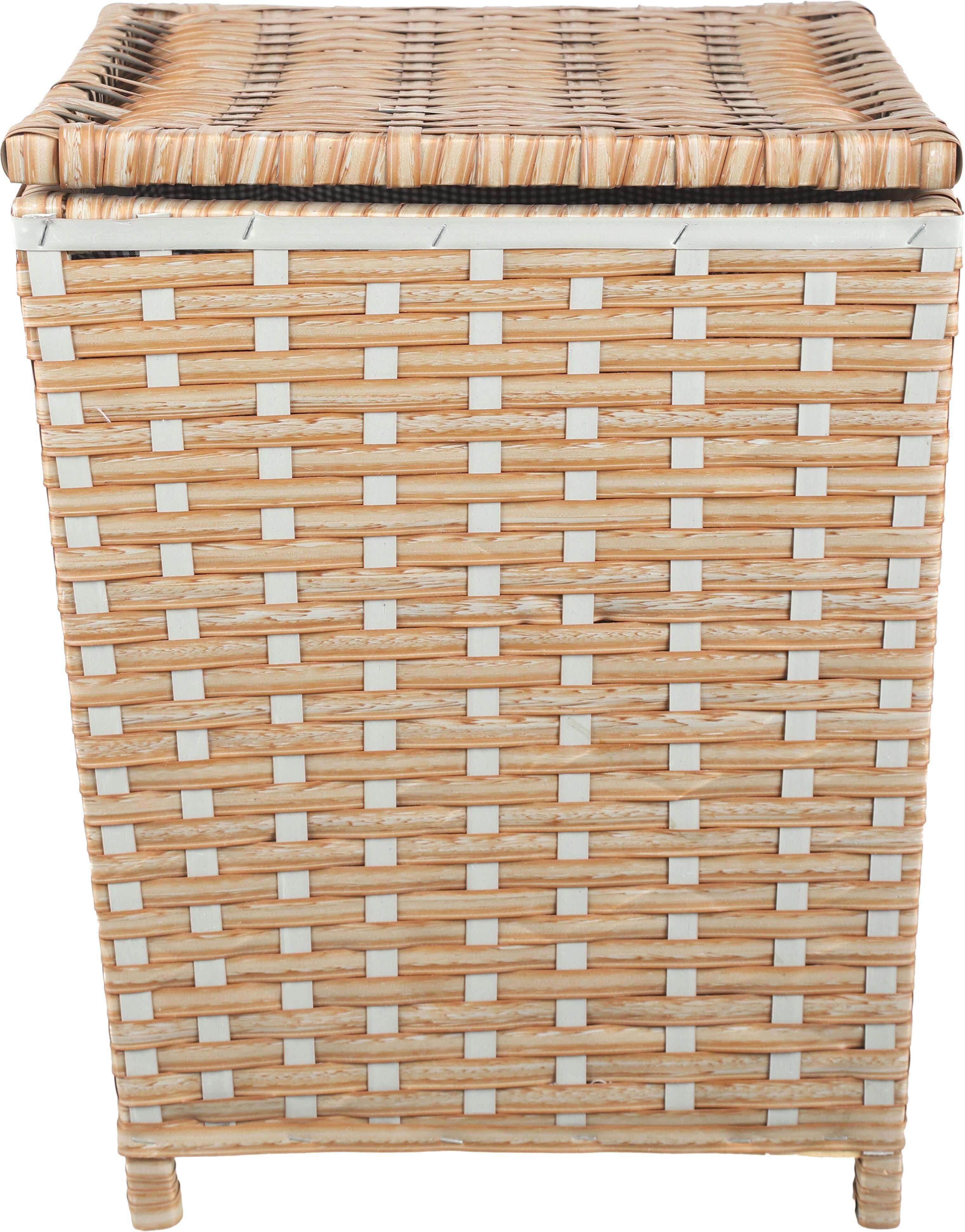 Rattan with Wood Frame Laundry Basket, 38×46 cm - Brown Grey