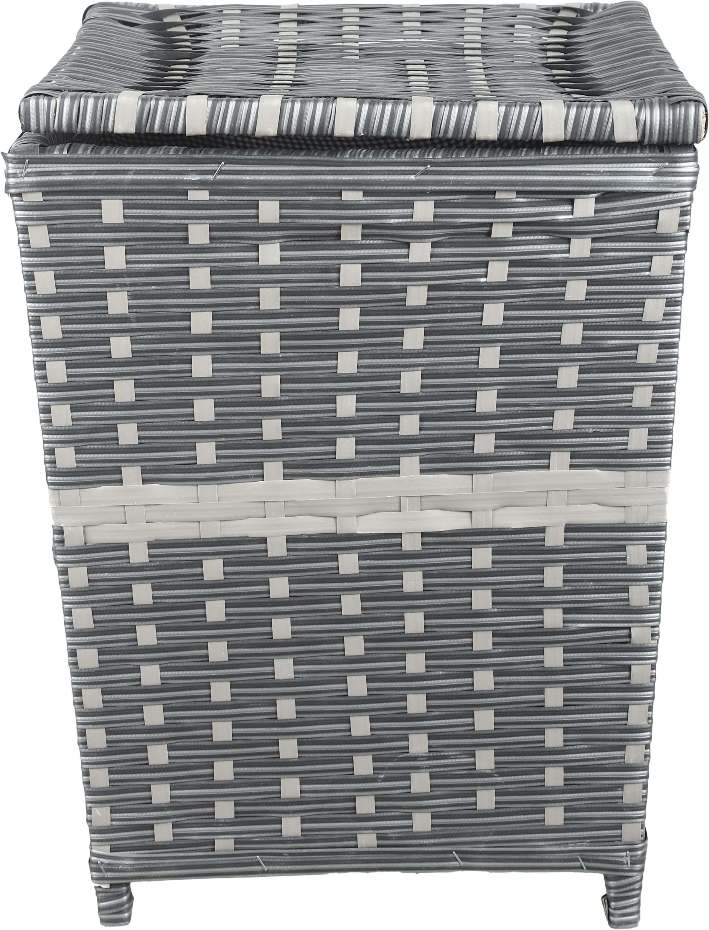 Rattan Laundry Basket, 40×40×50 cm - Grey Black