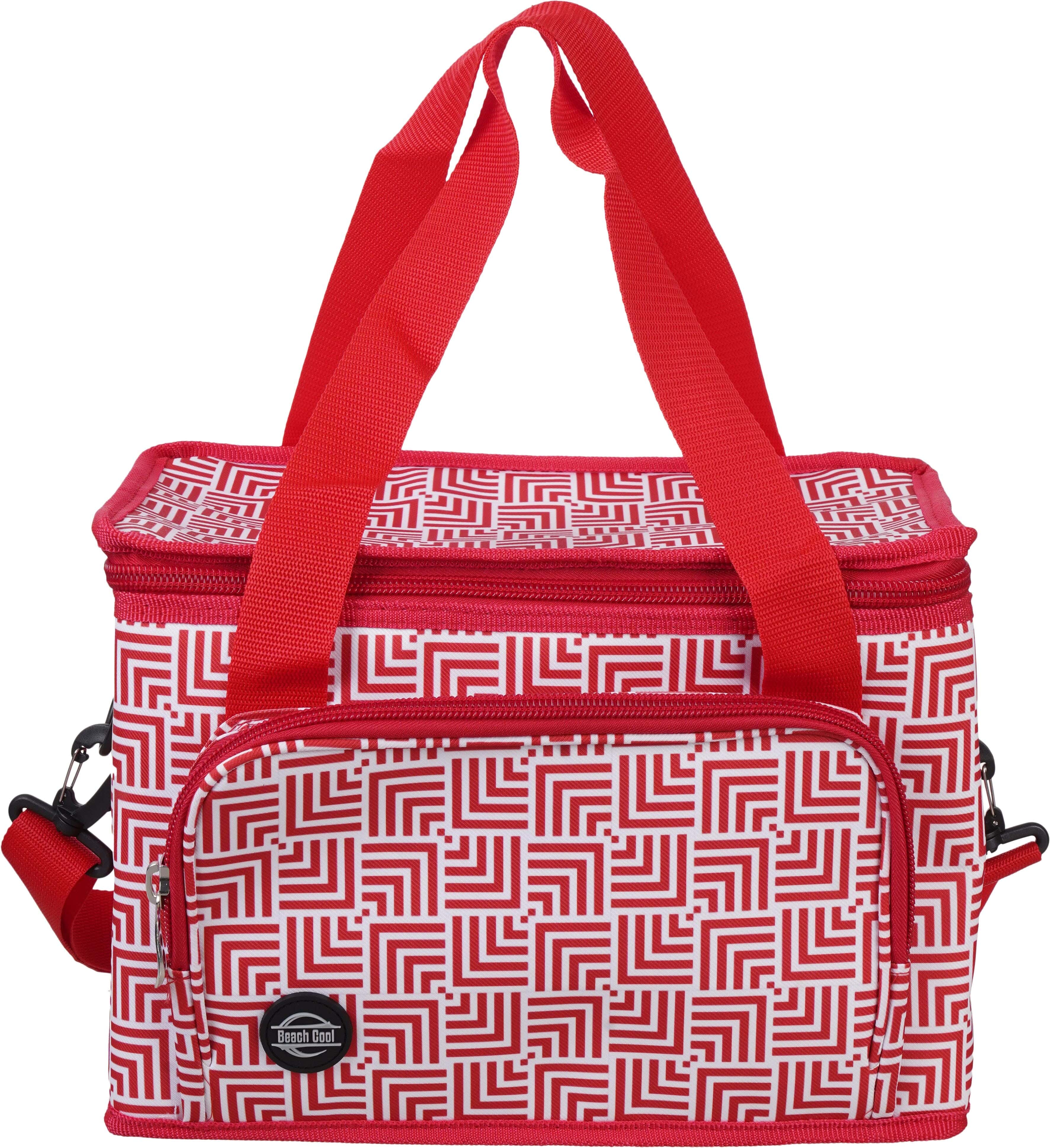 Beach Cool Fabric Thermal Lined Bag for Food Preservation, 15 Liter, 2 zippers - Red White