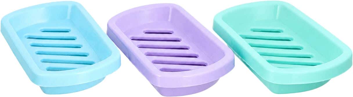 Plastic Soap Dish Set, 3 Pieces, 8.5×12.5×3 cm - Multicolor