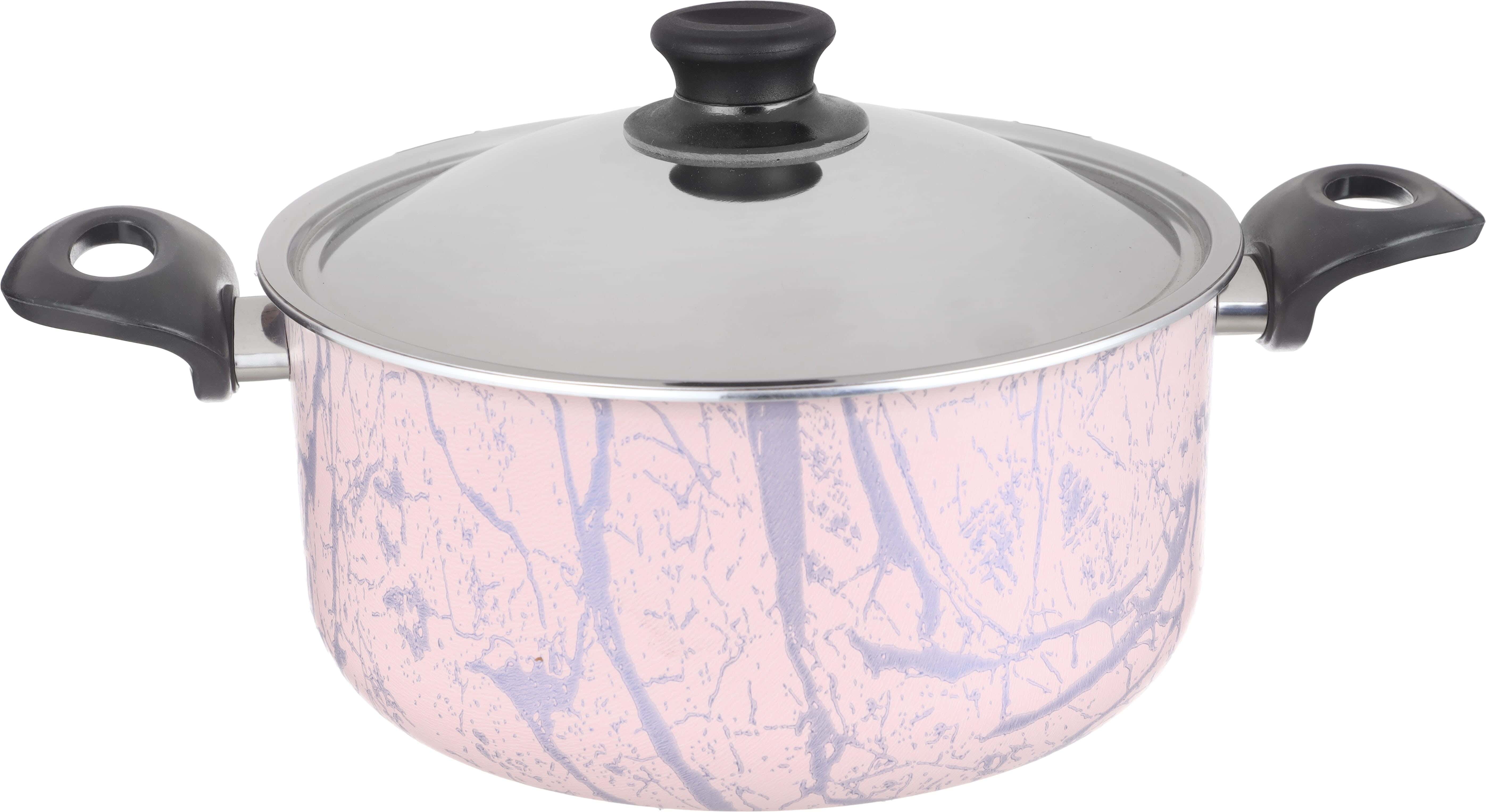 Trueval Teflon Pot, Stainless Steel Lid, 24 cm - Rose Blue
