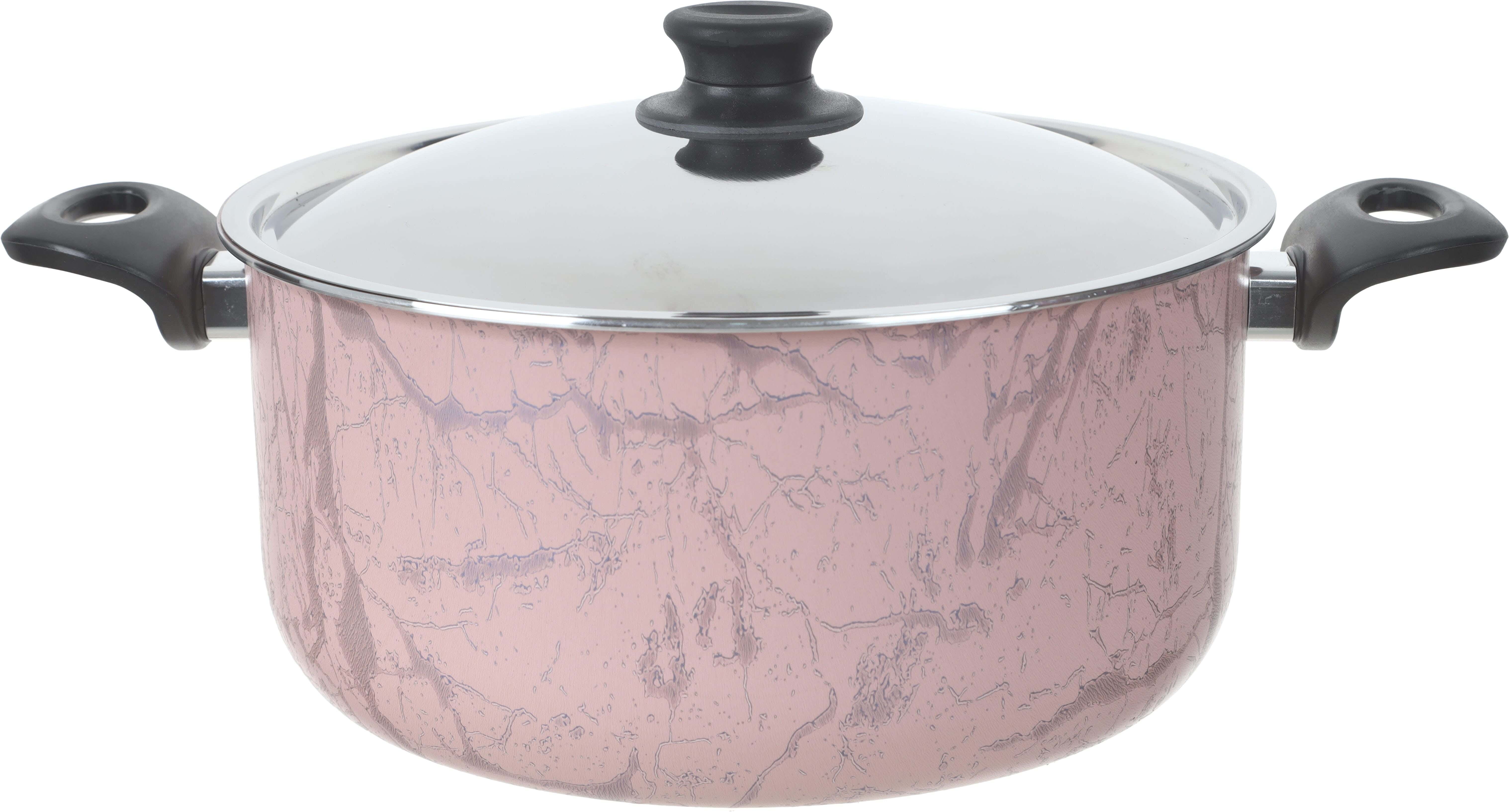 Trueval Teflon Pot, with Stainless Steel Lid, 28 cm - Rose Mauve