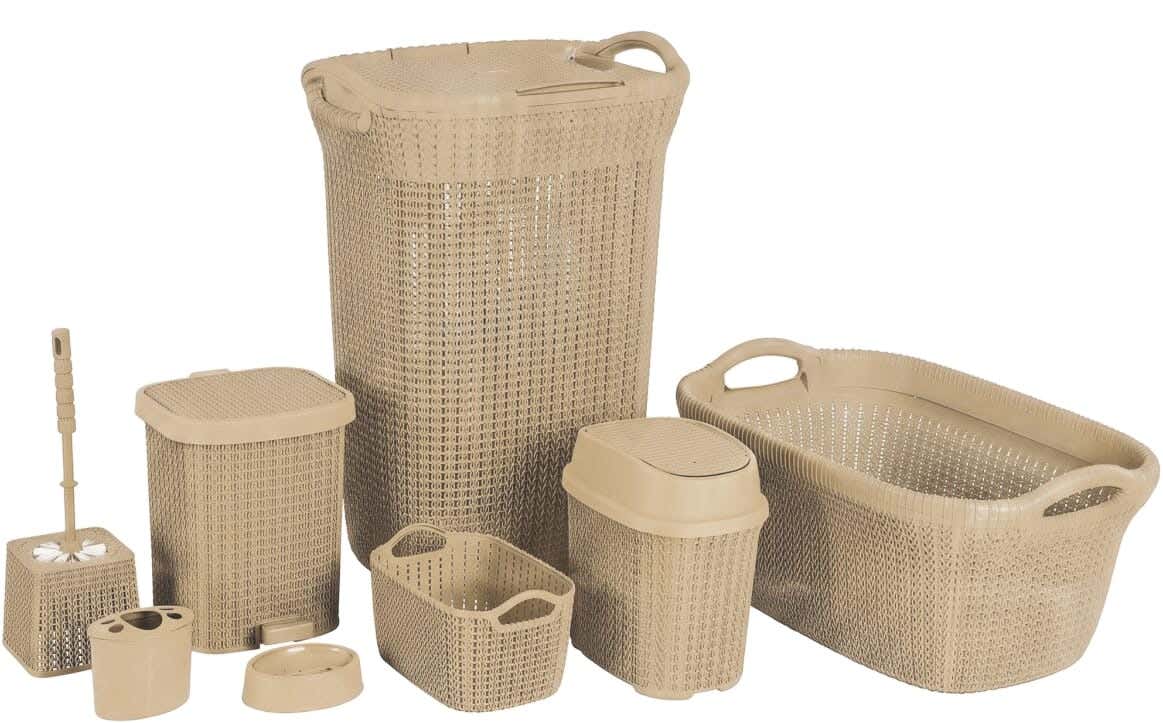 El Helal & Silver Star Palm Plastic Cleaning Tool Set, 8 Pieces - Beige