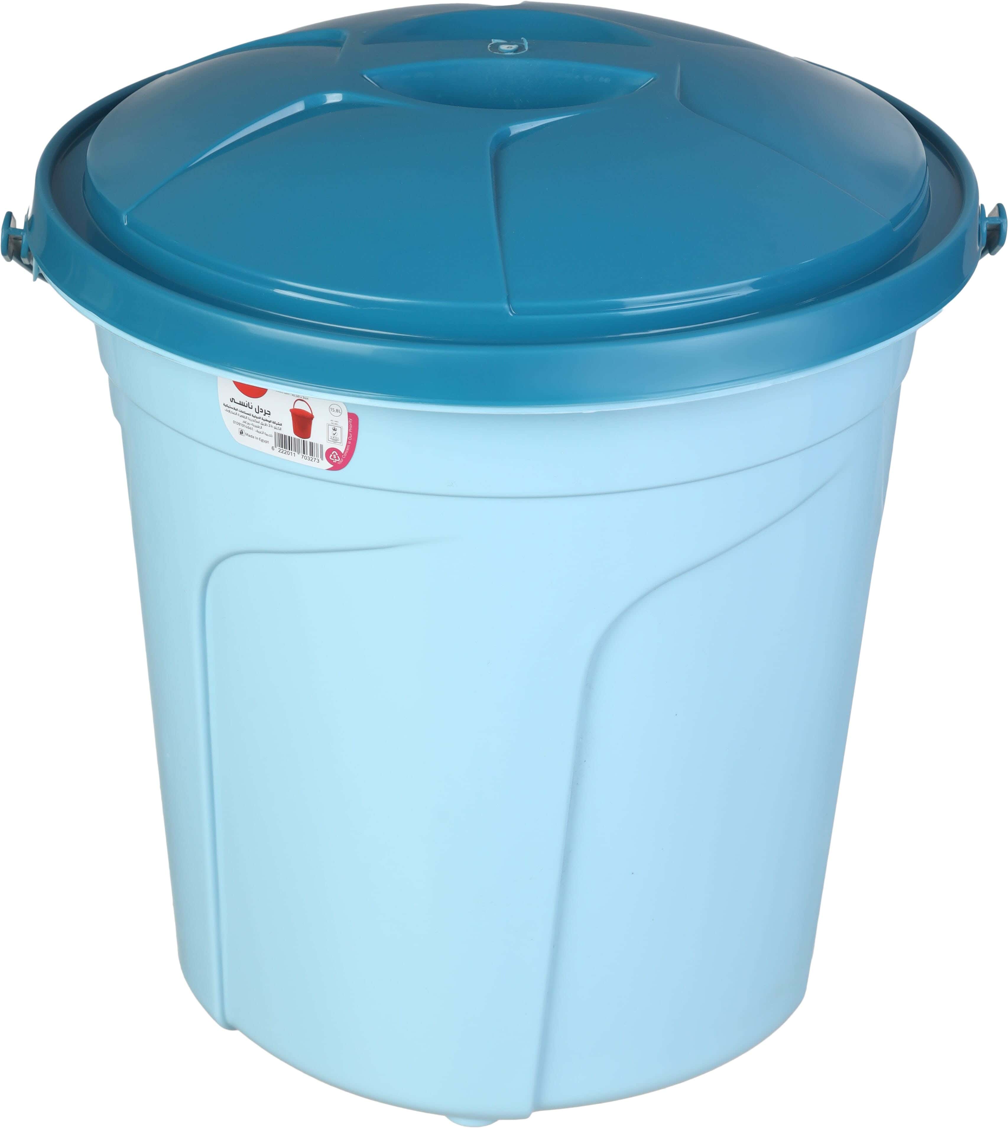 El Watanya Plastic Mop Bucket with Lid, 15.8 Litres - Light Blue
