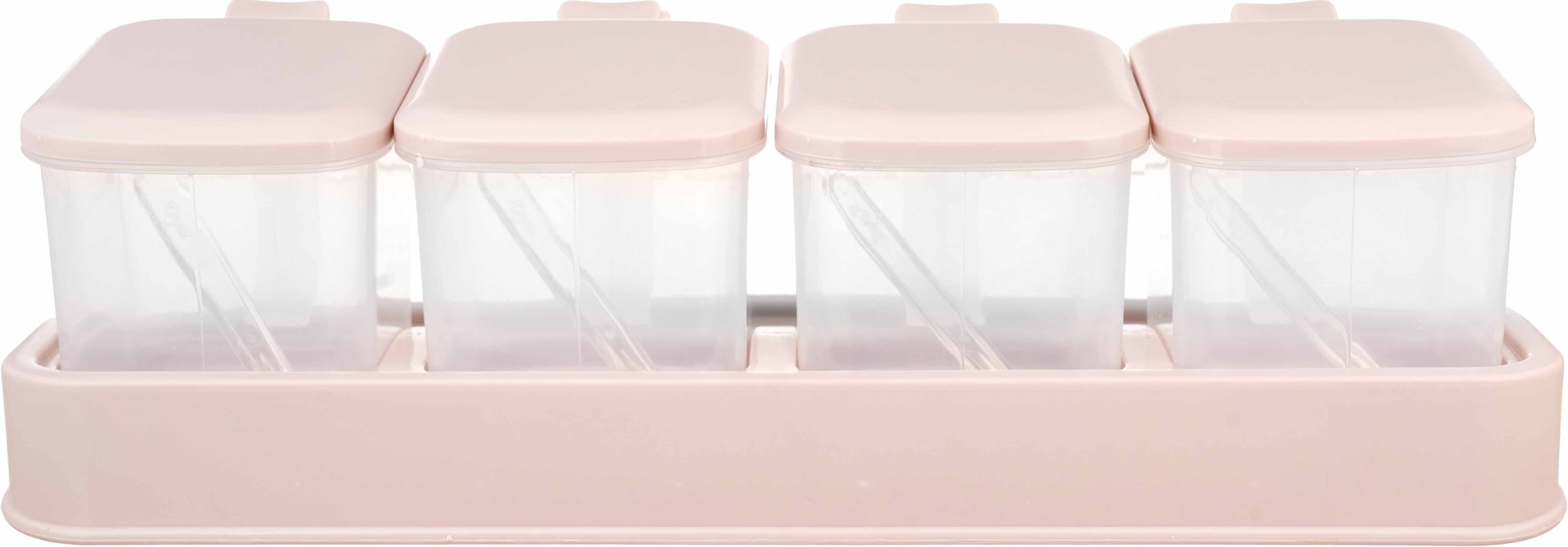 Winner plast Plastic Spice Jar Set with Base and Spoon, 4 Pieces, 250 ml - Clear Cashmere