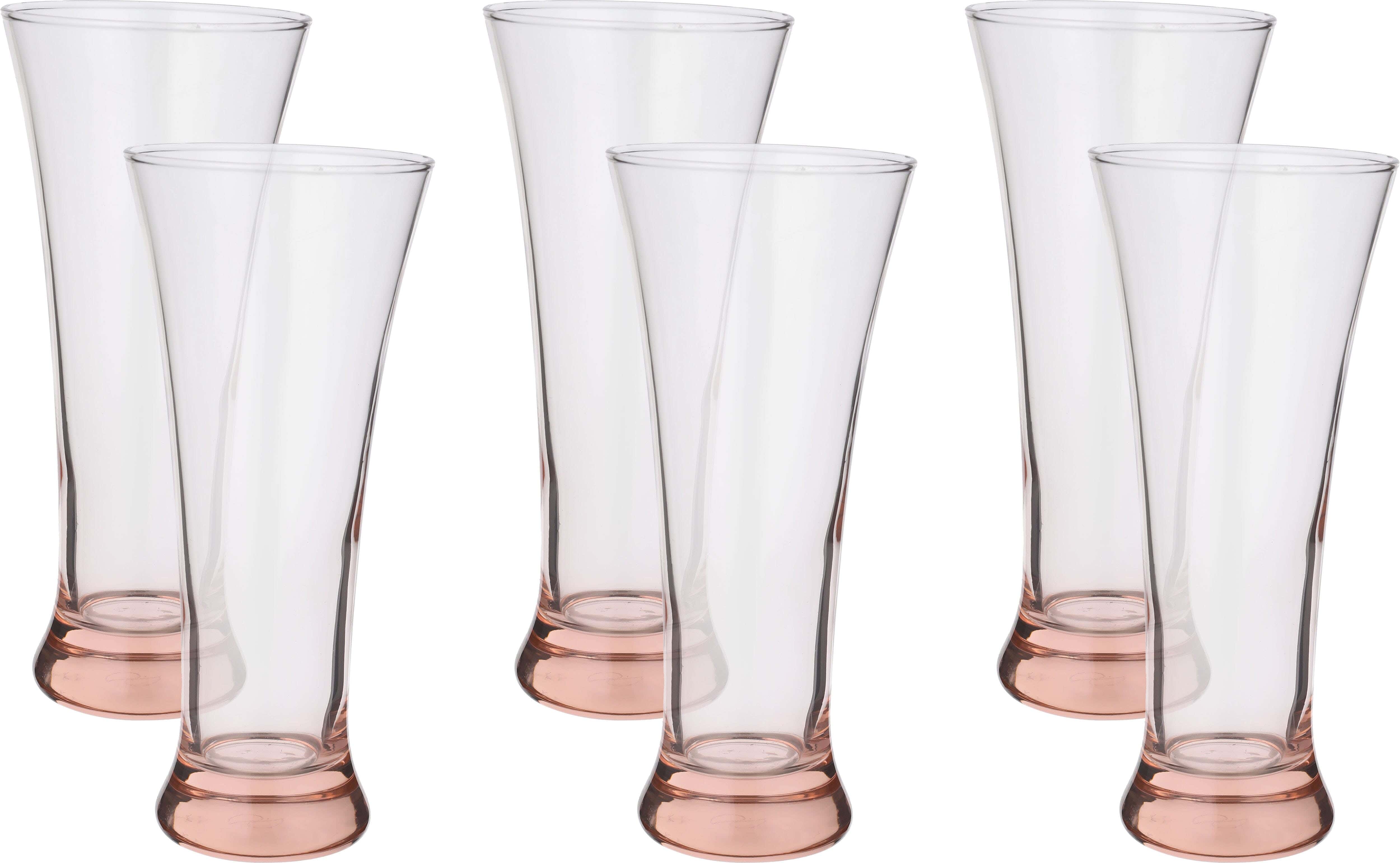 Pasabahce Glass Cups Set, 6 Pieces, 320 ml - Clear Pink