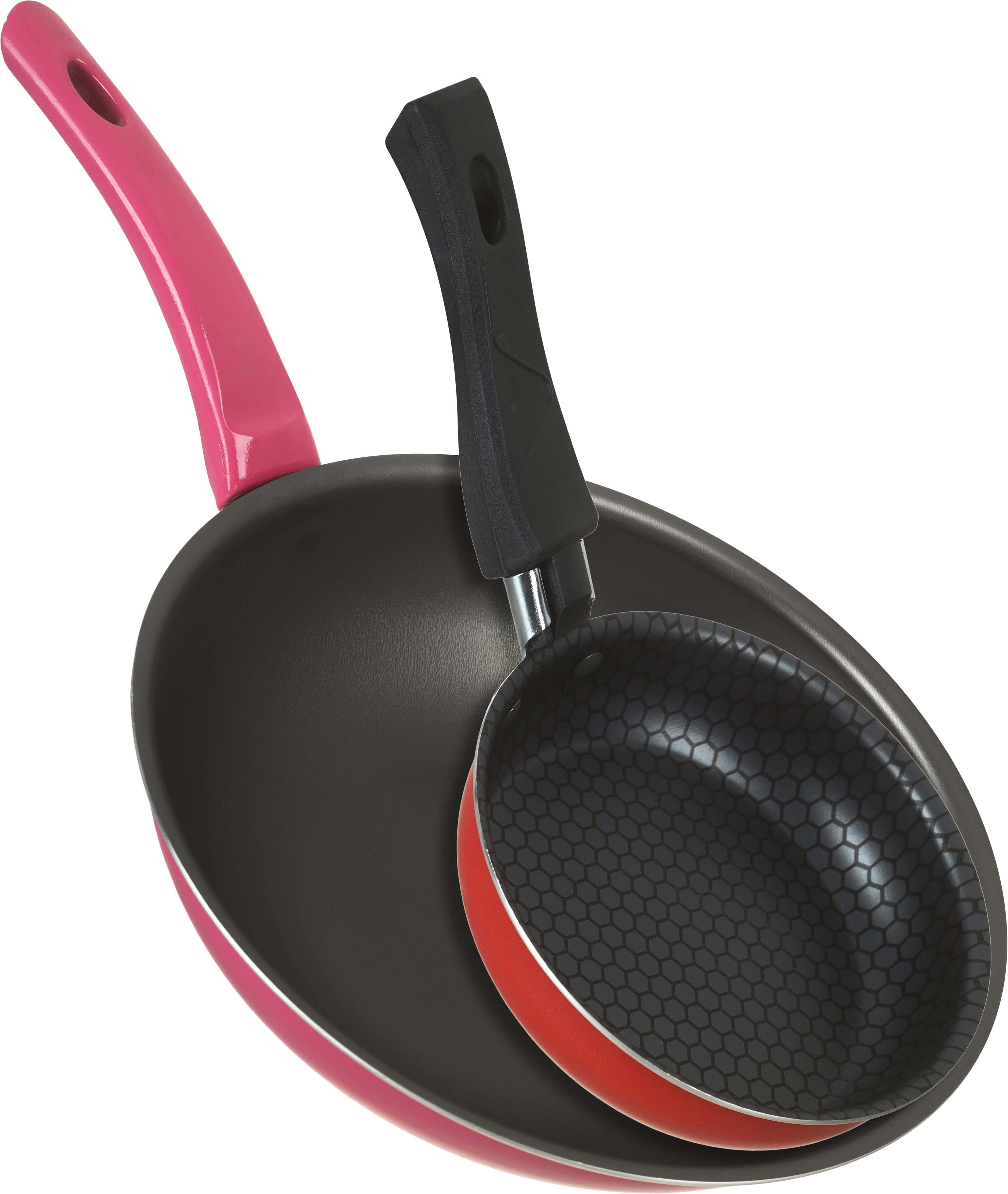 Trueval Teflon Frying Pan, 28 cm, Bakelite handle, with free 14 cm frying pan - Fuchsia Red