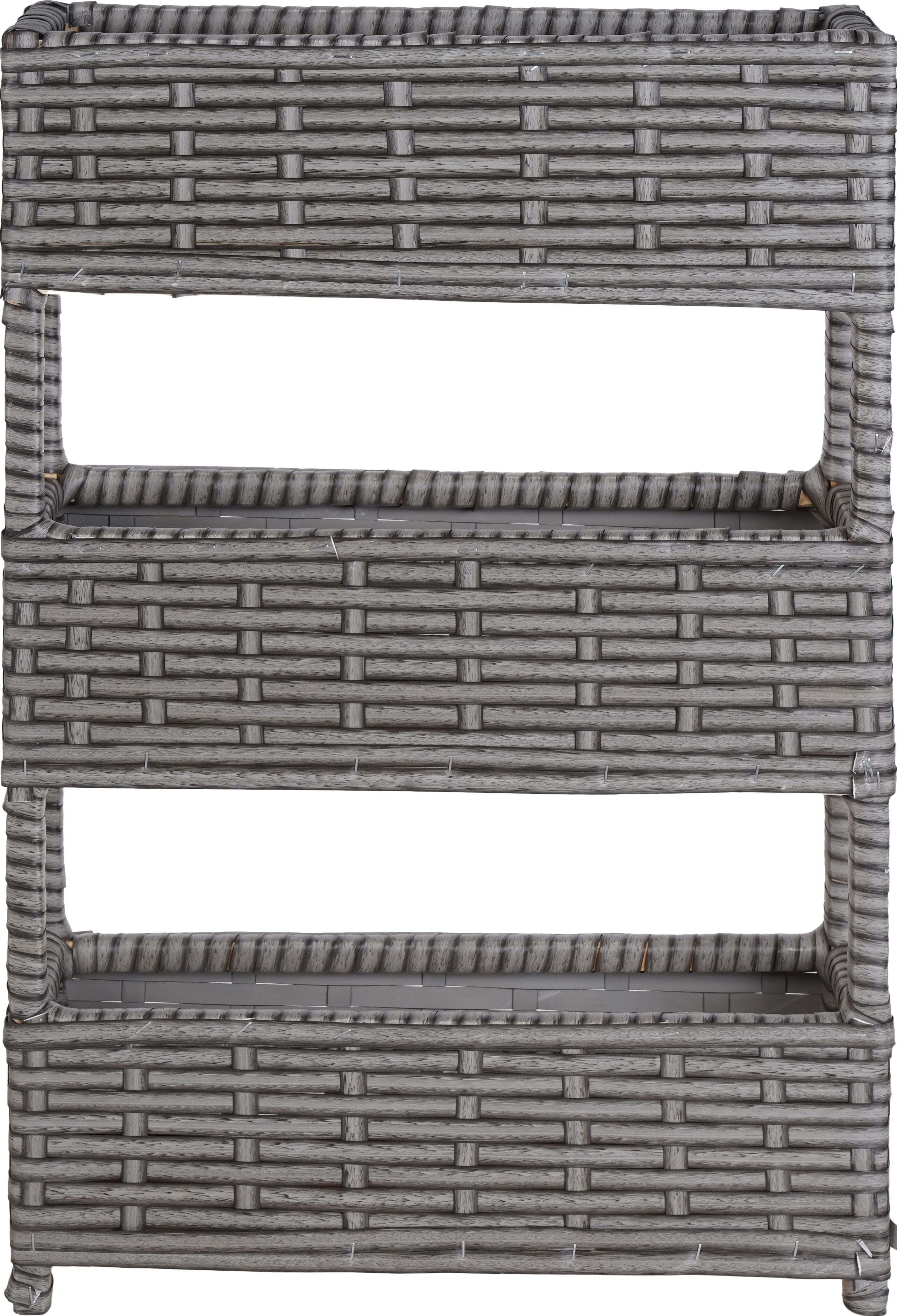 Rattan Rectangular Trolley, 3 Levels, 15×46×75 cm - Grey